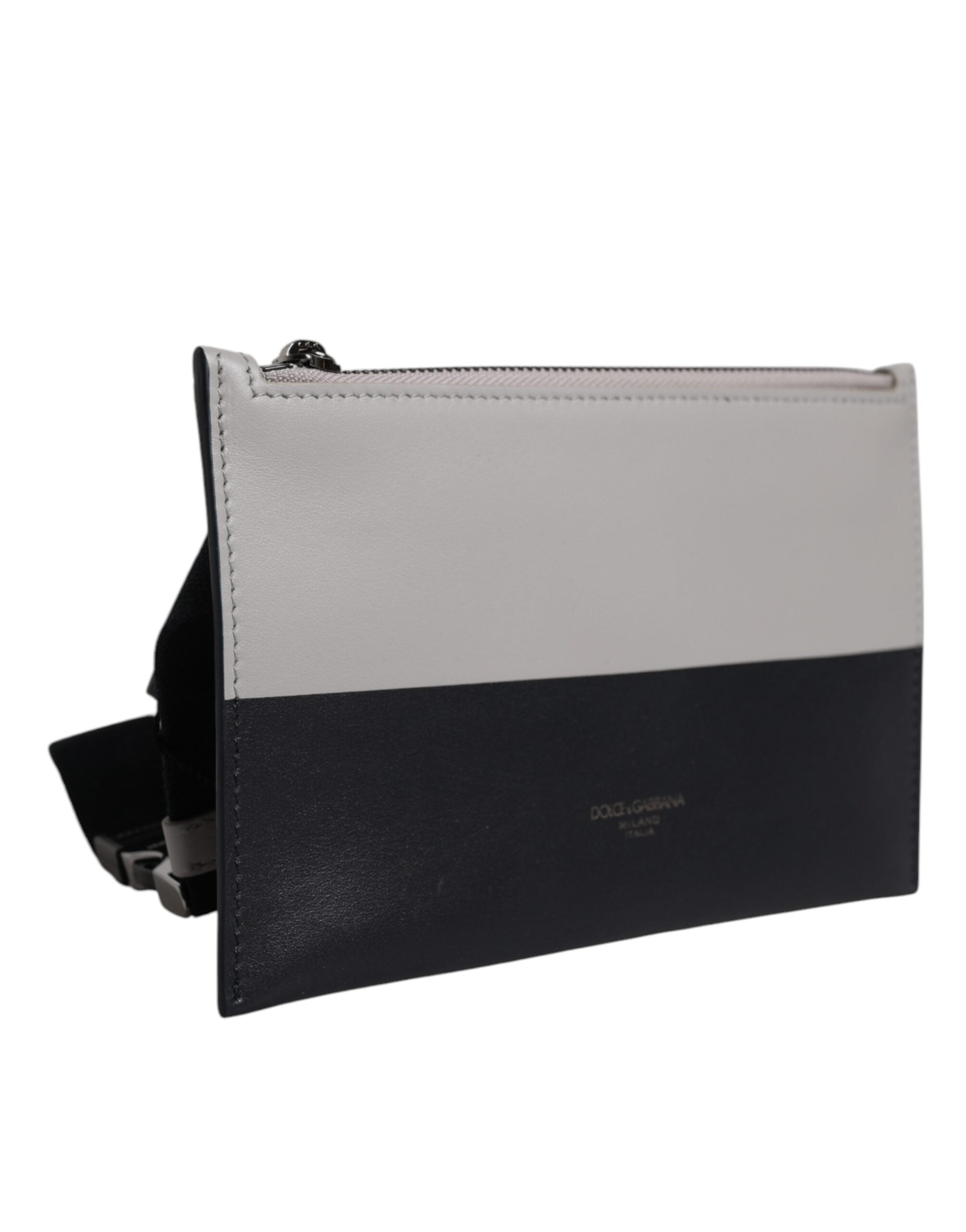 Dolce & Gabbana Borsa a Tracolla Nera Bianca in Pelle con Logo Goffrato