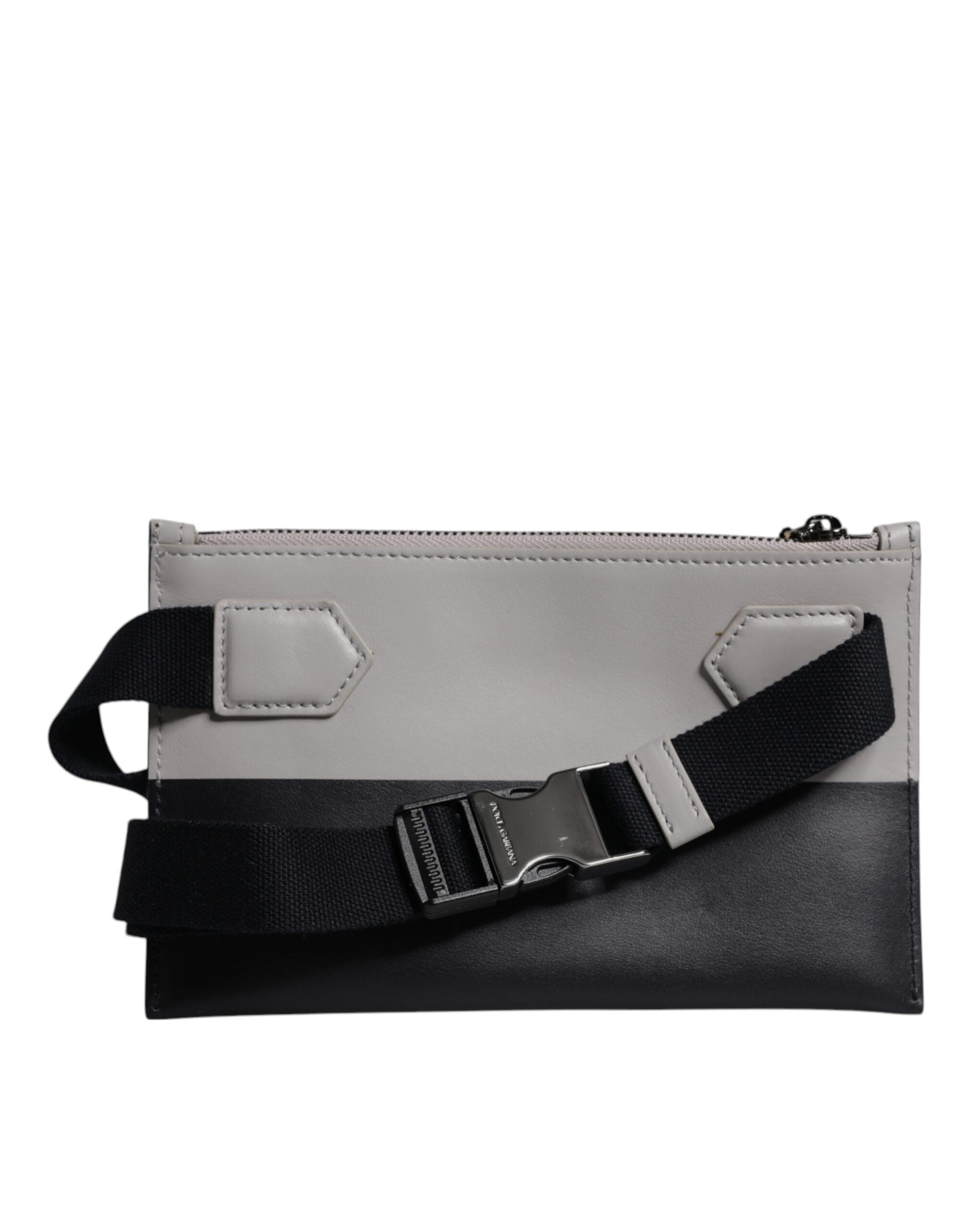 Dolce & Gabbana Borsa a Tracolla Nera Bianca in Pelle con Logo Goffrato