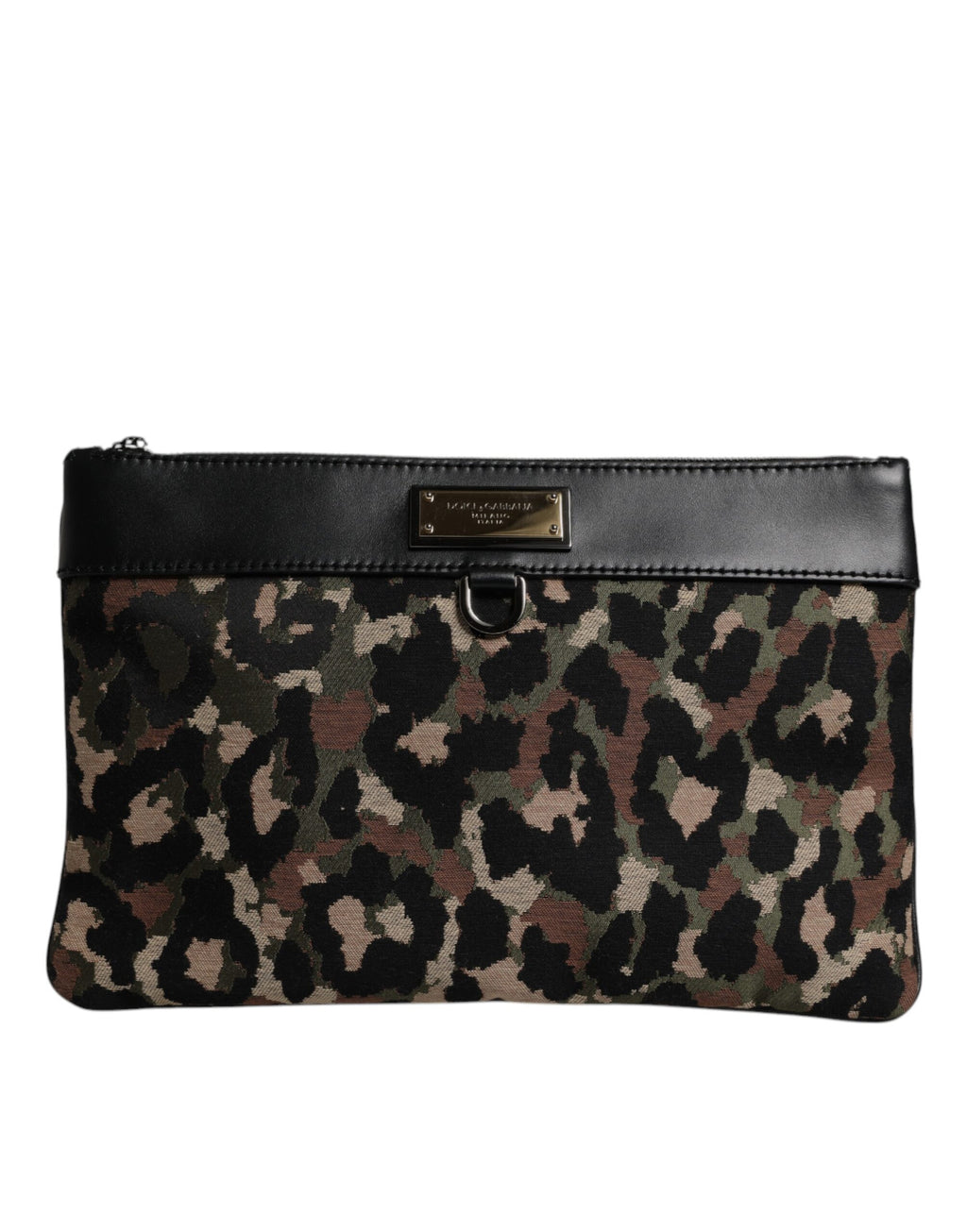 Pochette Dolce & Gabbana con stampa jacquard leopardo multicolore e placca logo