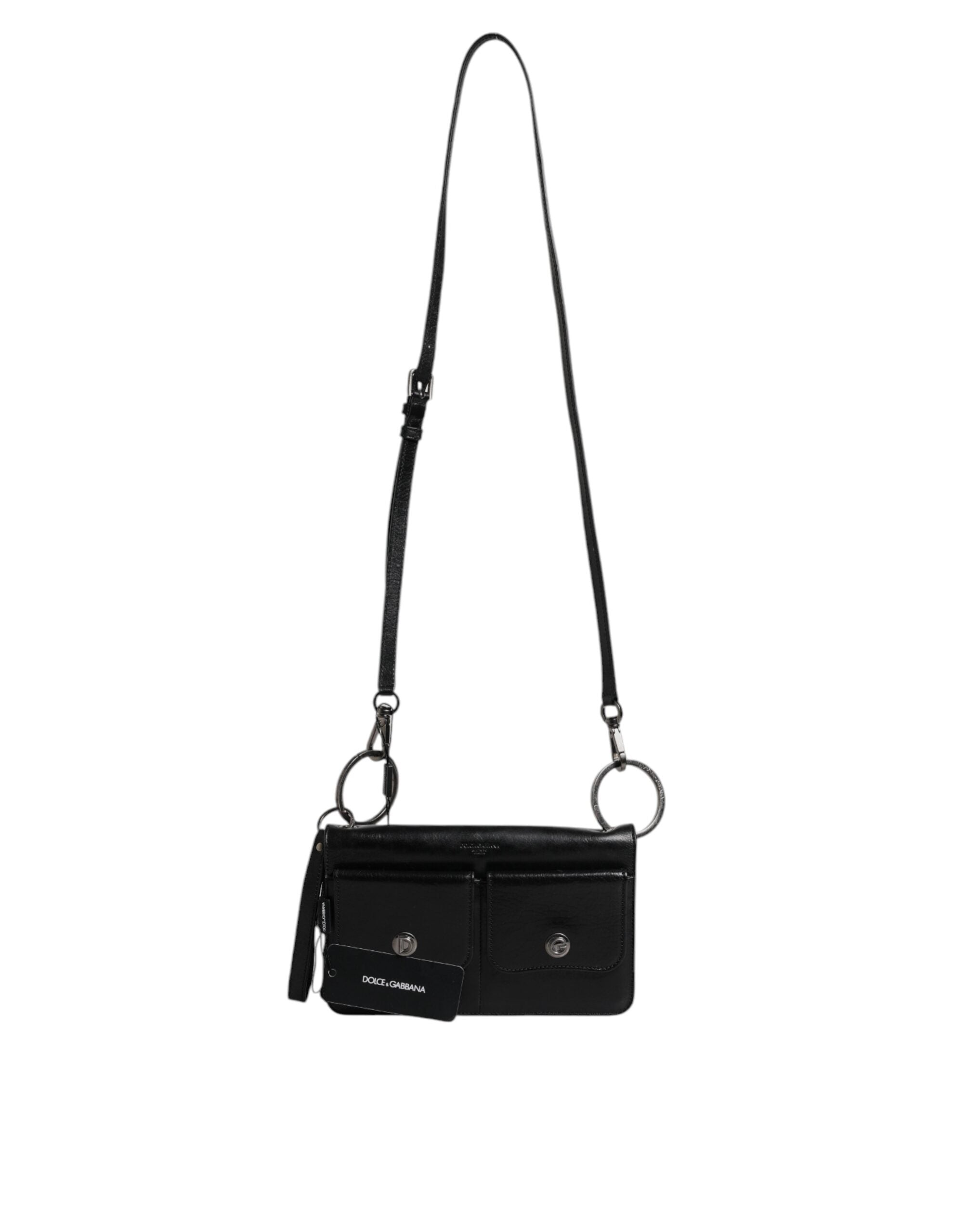 Borsa a tracolla/borsa a tracolla Dolce & Gabbana in pelle nera con logo