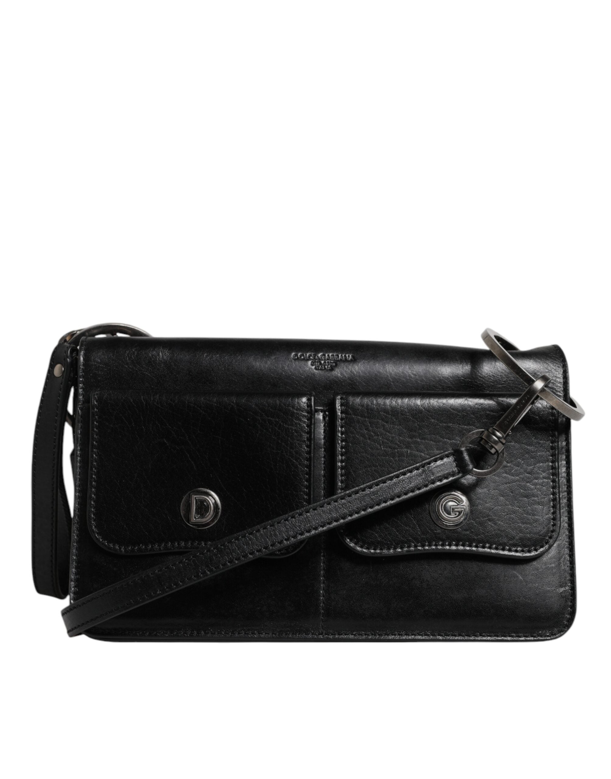 Borsa a tracolla/borsa a tracolla Dolce & Gabbana in pelle nera con logo