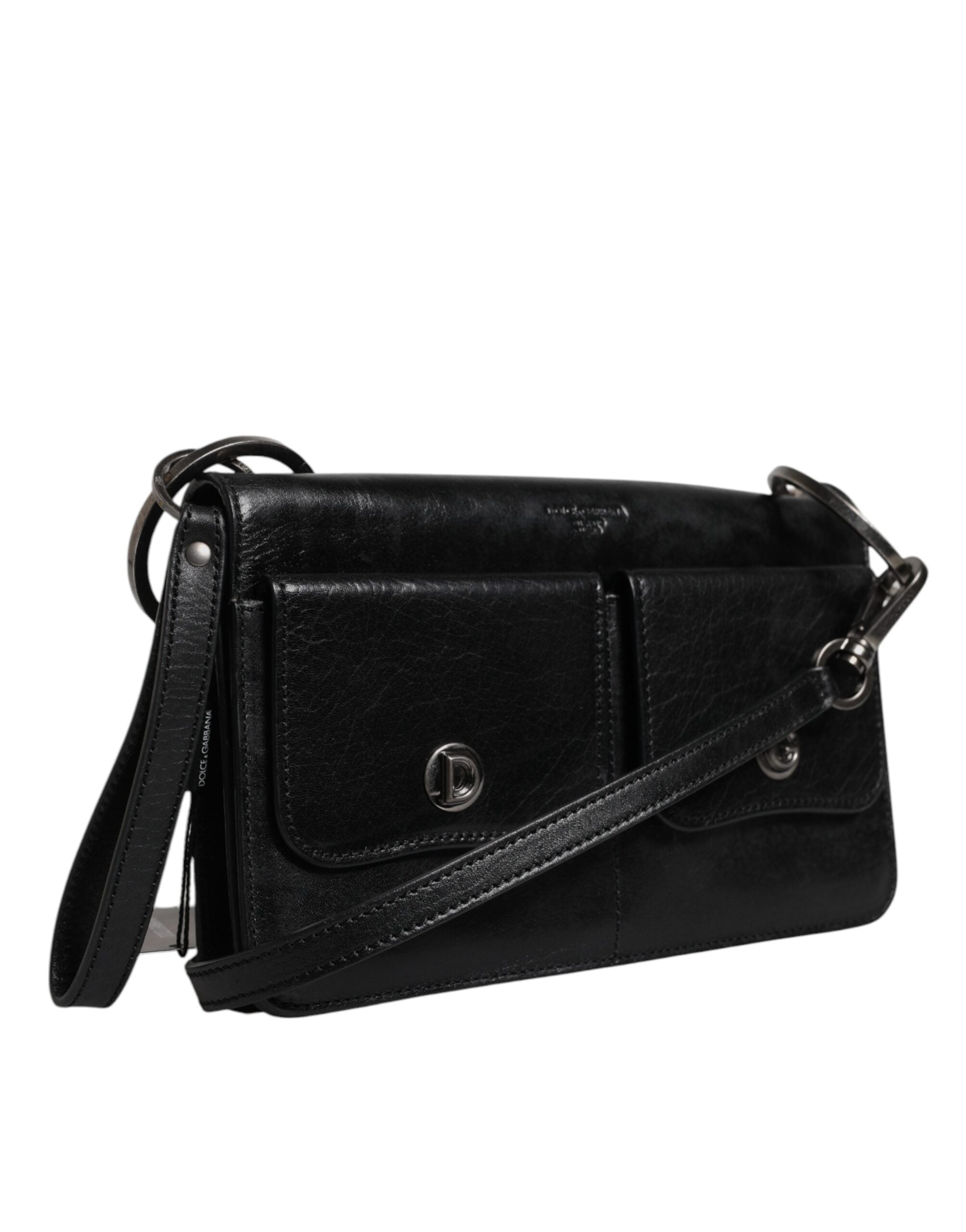 Borsa a tracolla/borsa a tracolla Dolce & Gabbana in pelle nera con logo