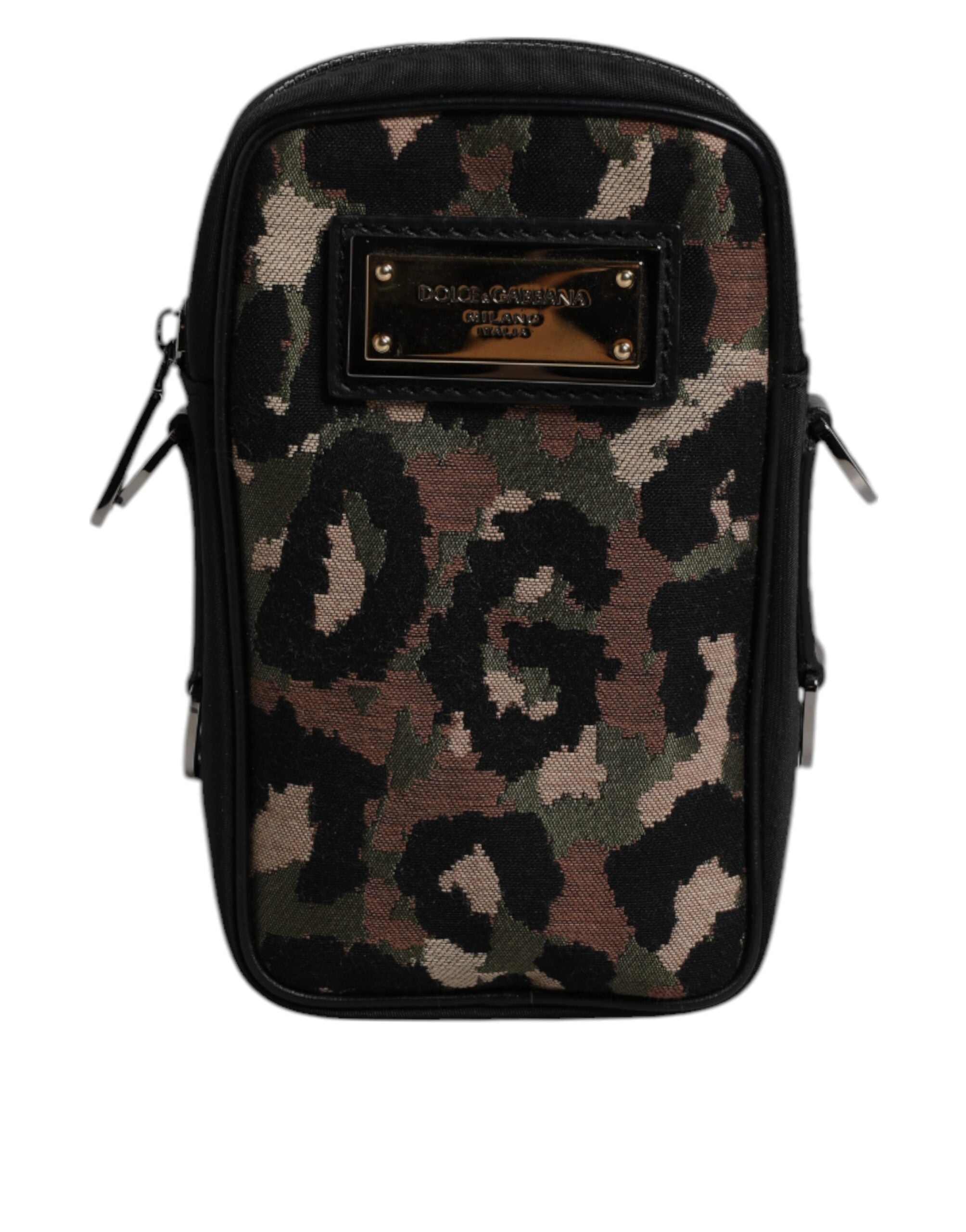 Borsa con tracolla e placca logo jacquard leopardata multicolor Dolce & Gabbana