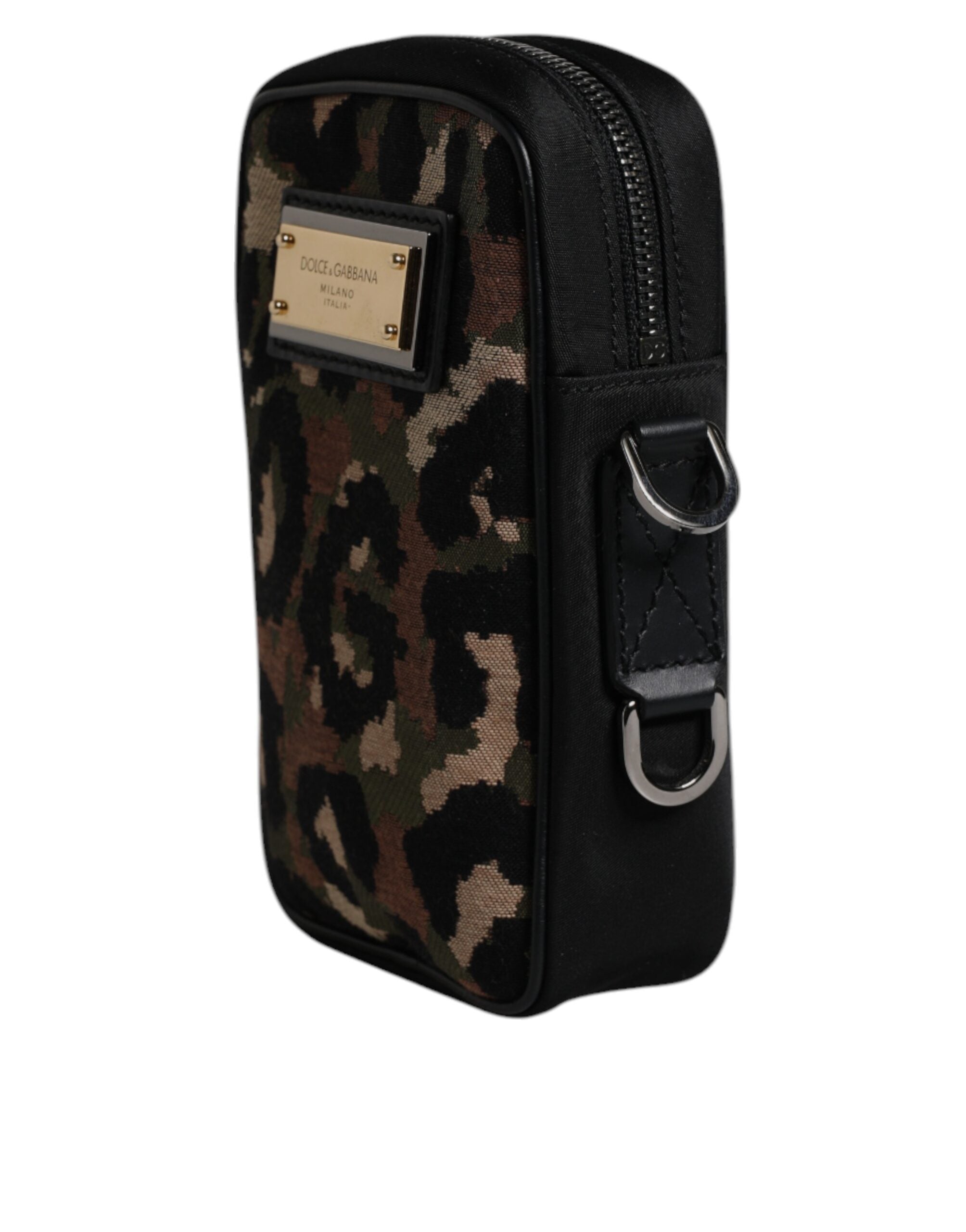 Borsa con tracolla e placca logo jacquard leopardata multicolor Dolce & Gabbana