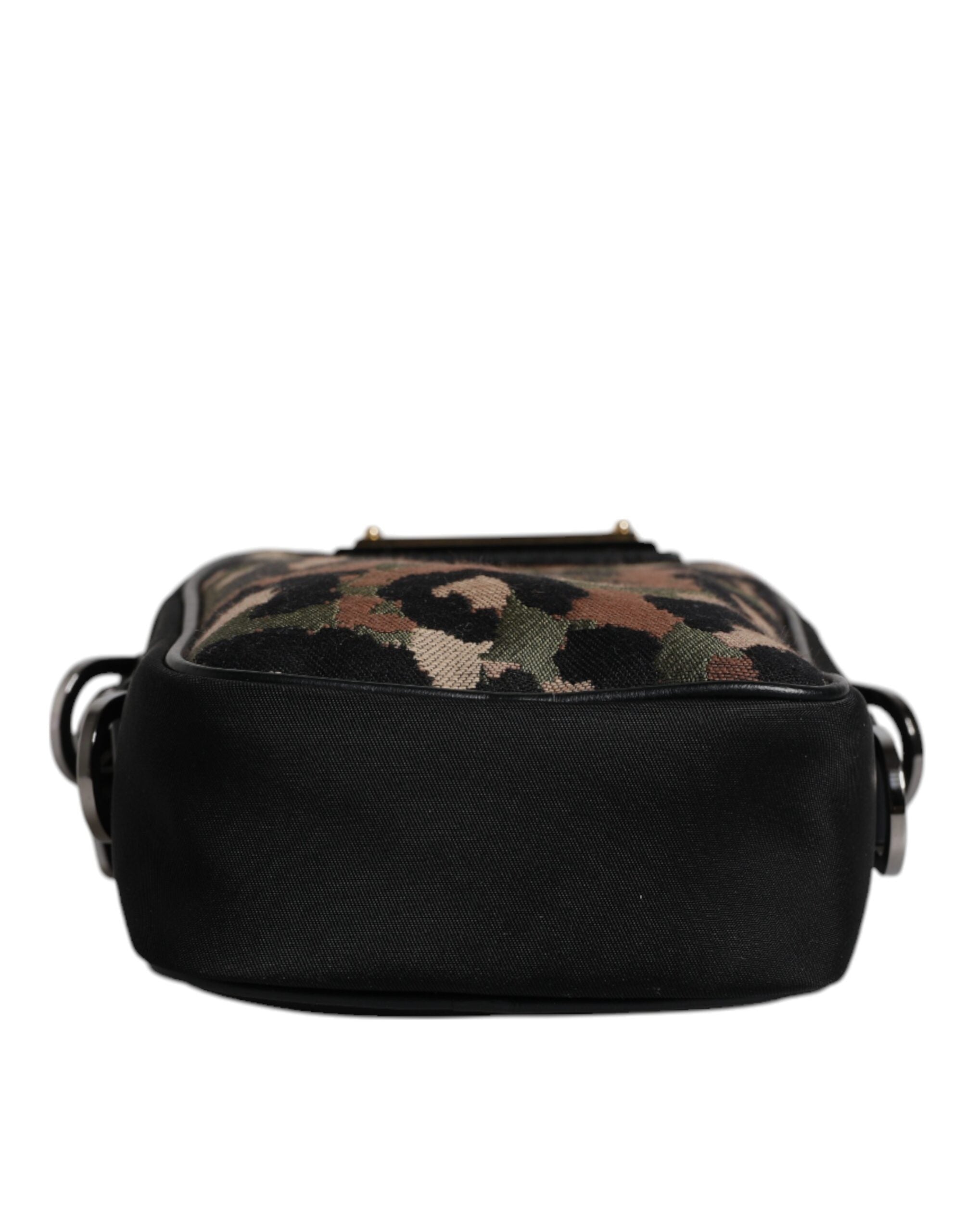 Borsa con tracolla e placca logo jacquard leopardata multicolor Dolce & Gabbana