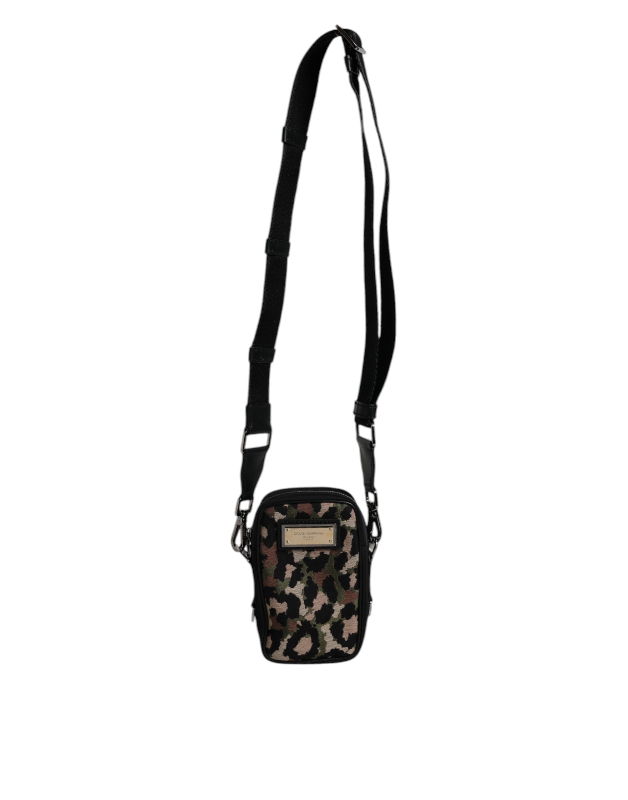 Borsa a tracolla Dolce & Gabbana multicolore con placca logo in jacquard leopardato