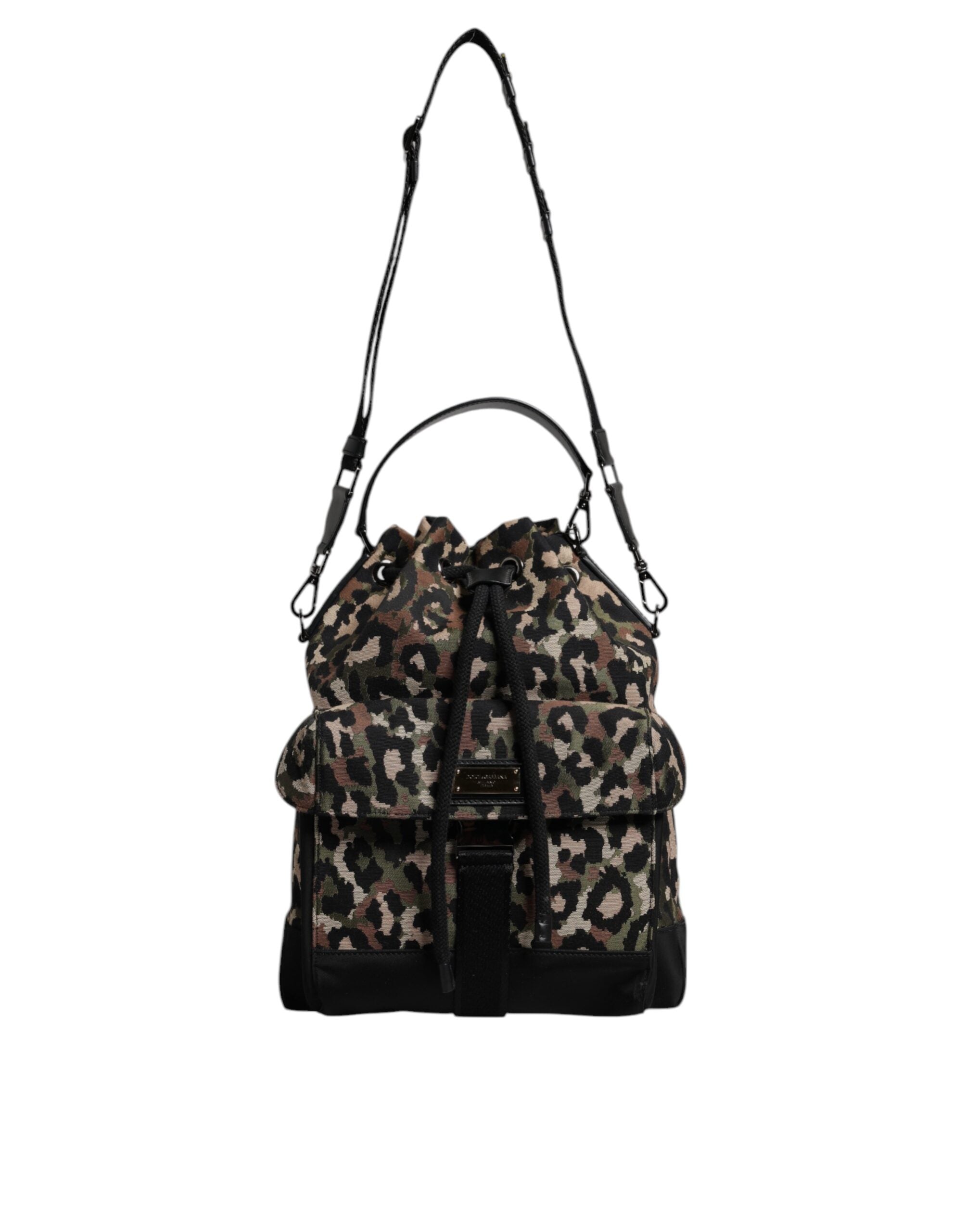 Dolce & Gabbana Borsa a secchiello a spalla in cotone leopardato multicolore
