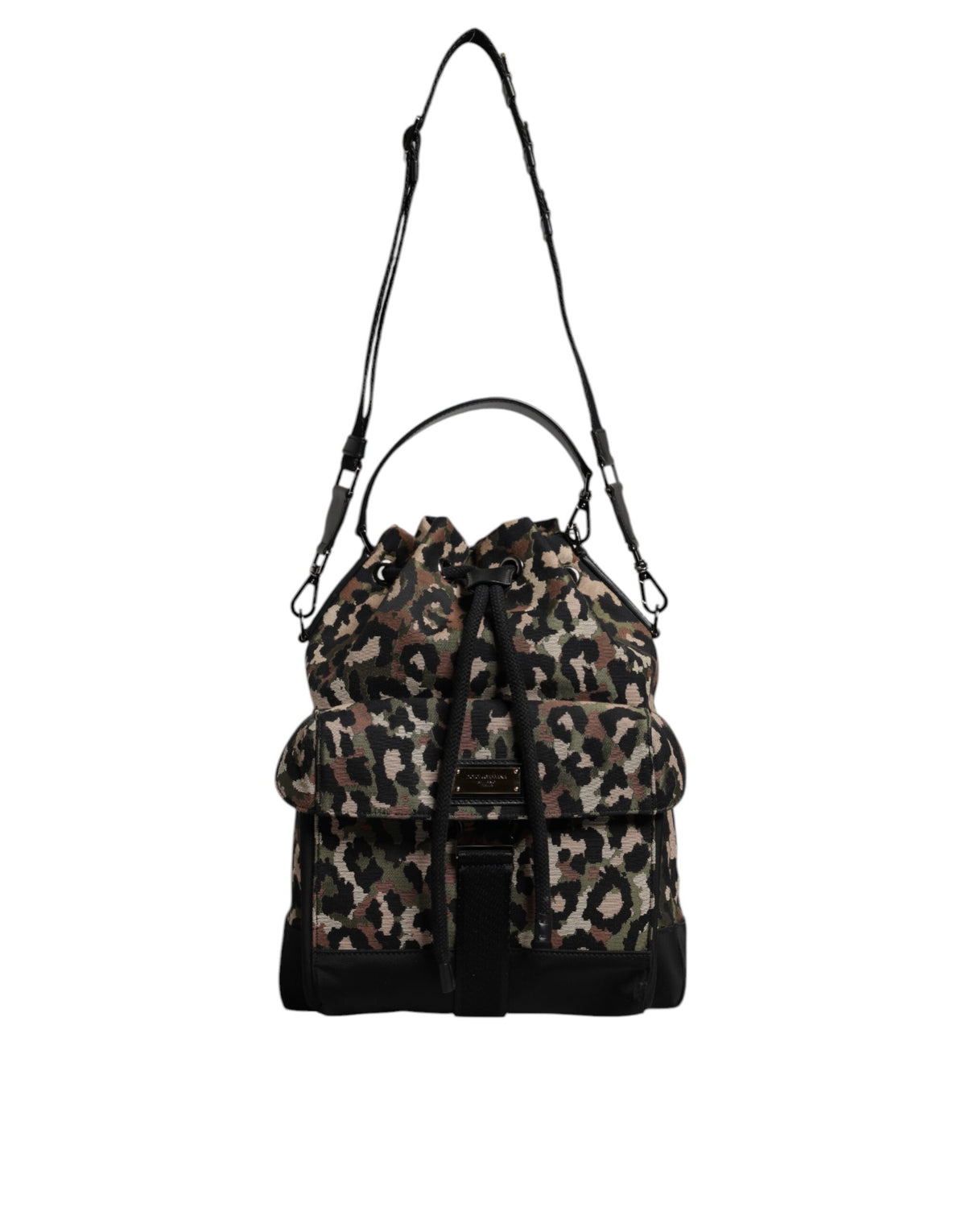 Dolce & Gabbana Borsa a secchiello a spalla in cotone leopardato multicolore
