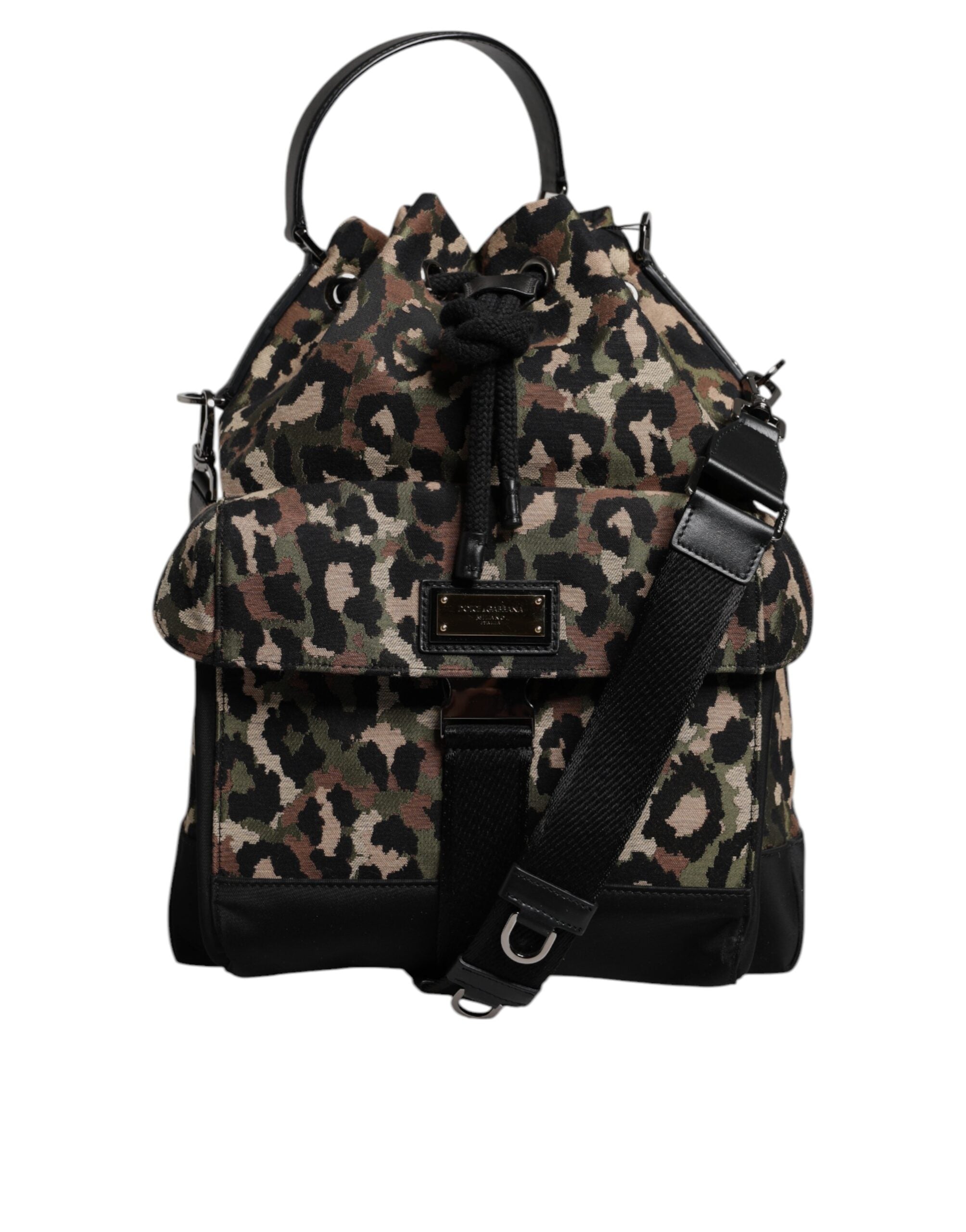 Dolce & Gabbana Borsa a secchiello a spalla in cotone leopardato multicolore