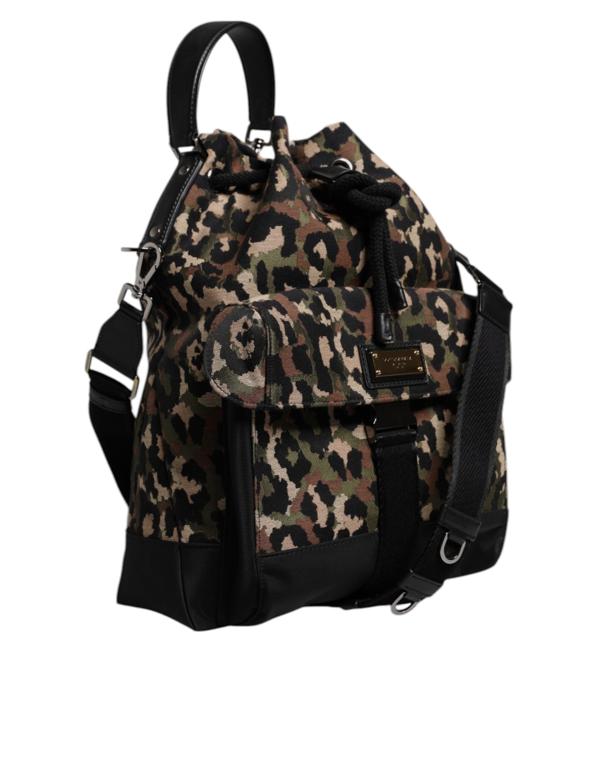 Dolce & Gabbana Borsa a secchiello a spalla in cotone leopardato multicolore