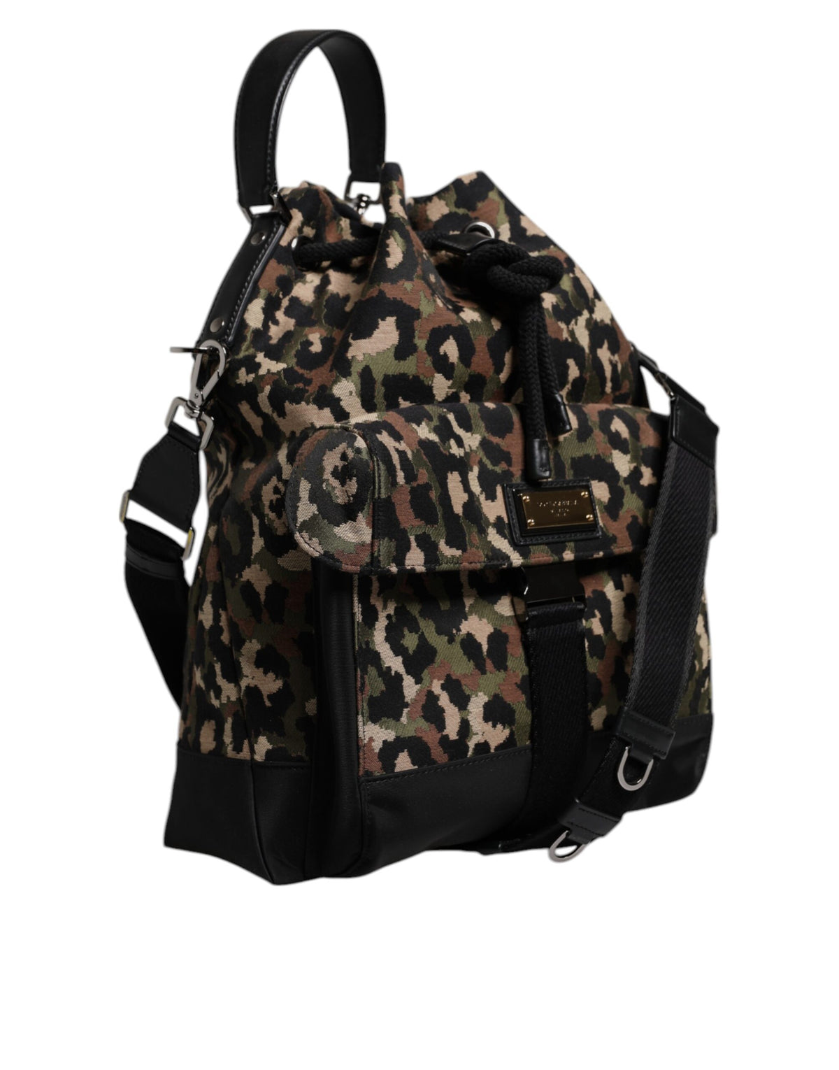 Dolce & Gabbana Borsa a secchiello a spalla in cotone leopardato multicolore