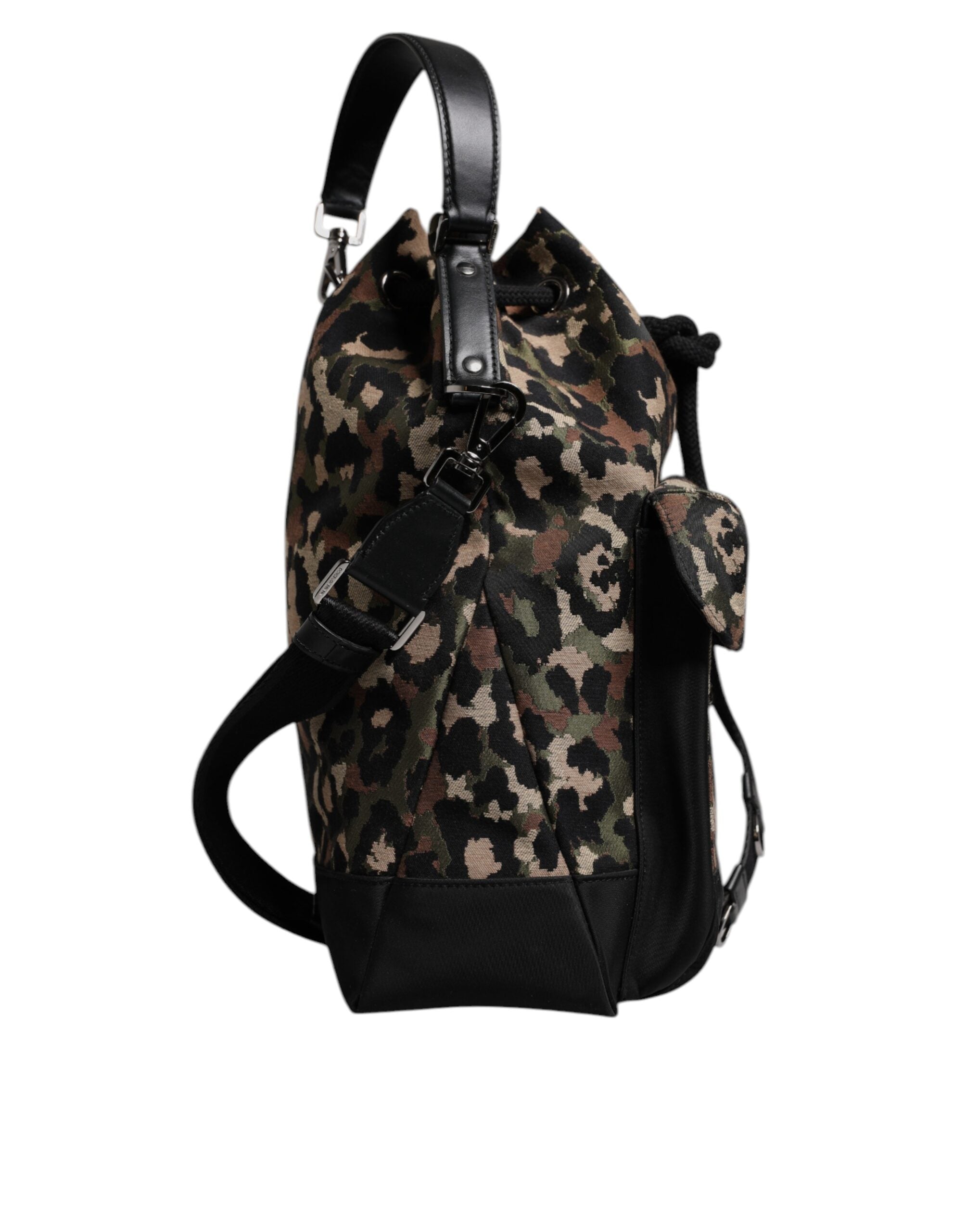 Dolce & Gabbana Borsa a secchiello a spalla in cotone leopardato multicolore