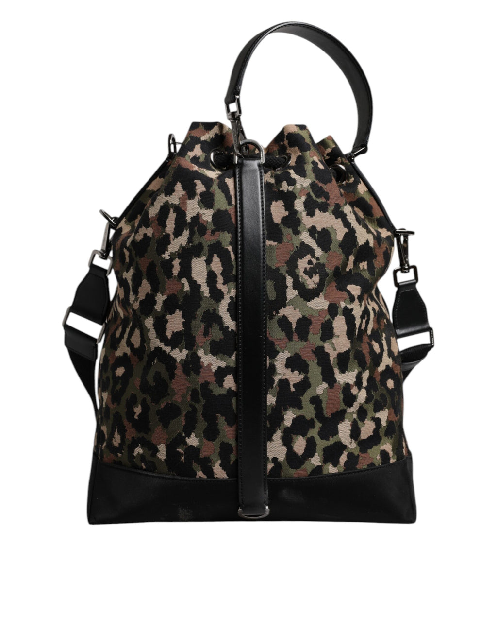 Dolce & Gabbana Borsa a secchiello a spalla in cotone leopardato multicolore