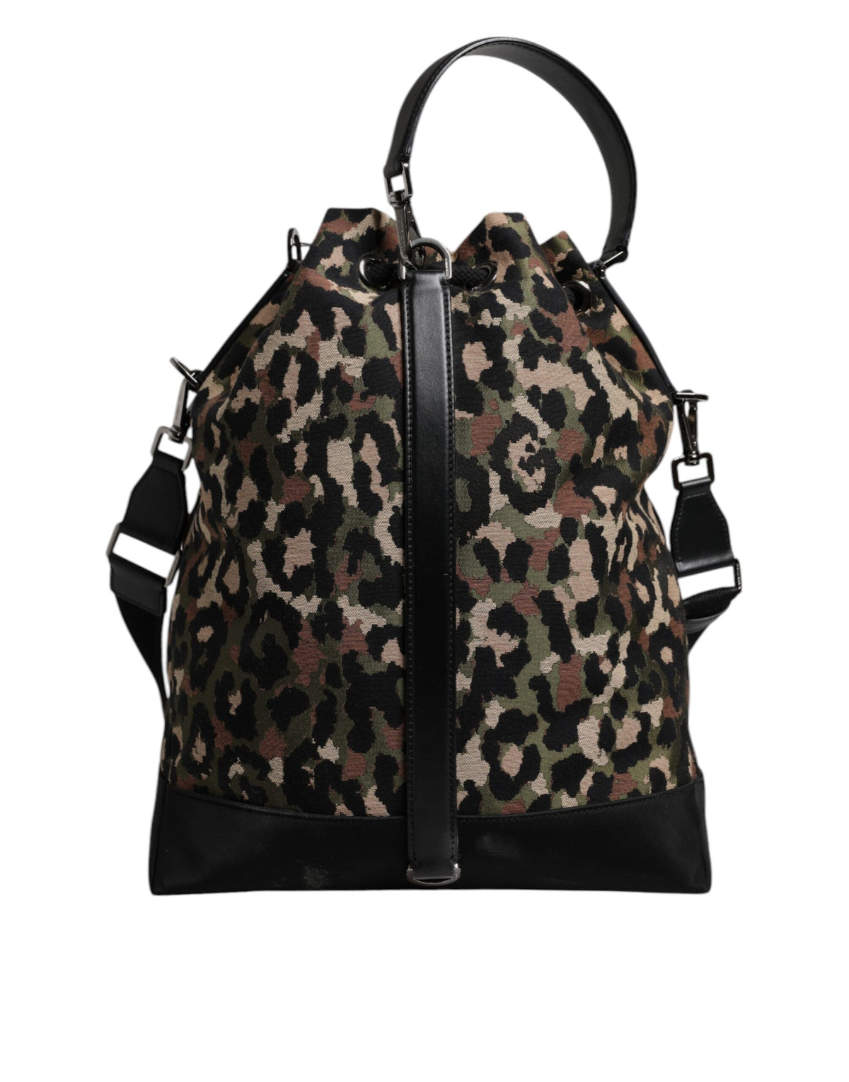 Dolce & Gabbana Borsa a secchiello a spalla in cotone leopardato multicolore