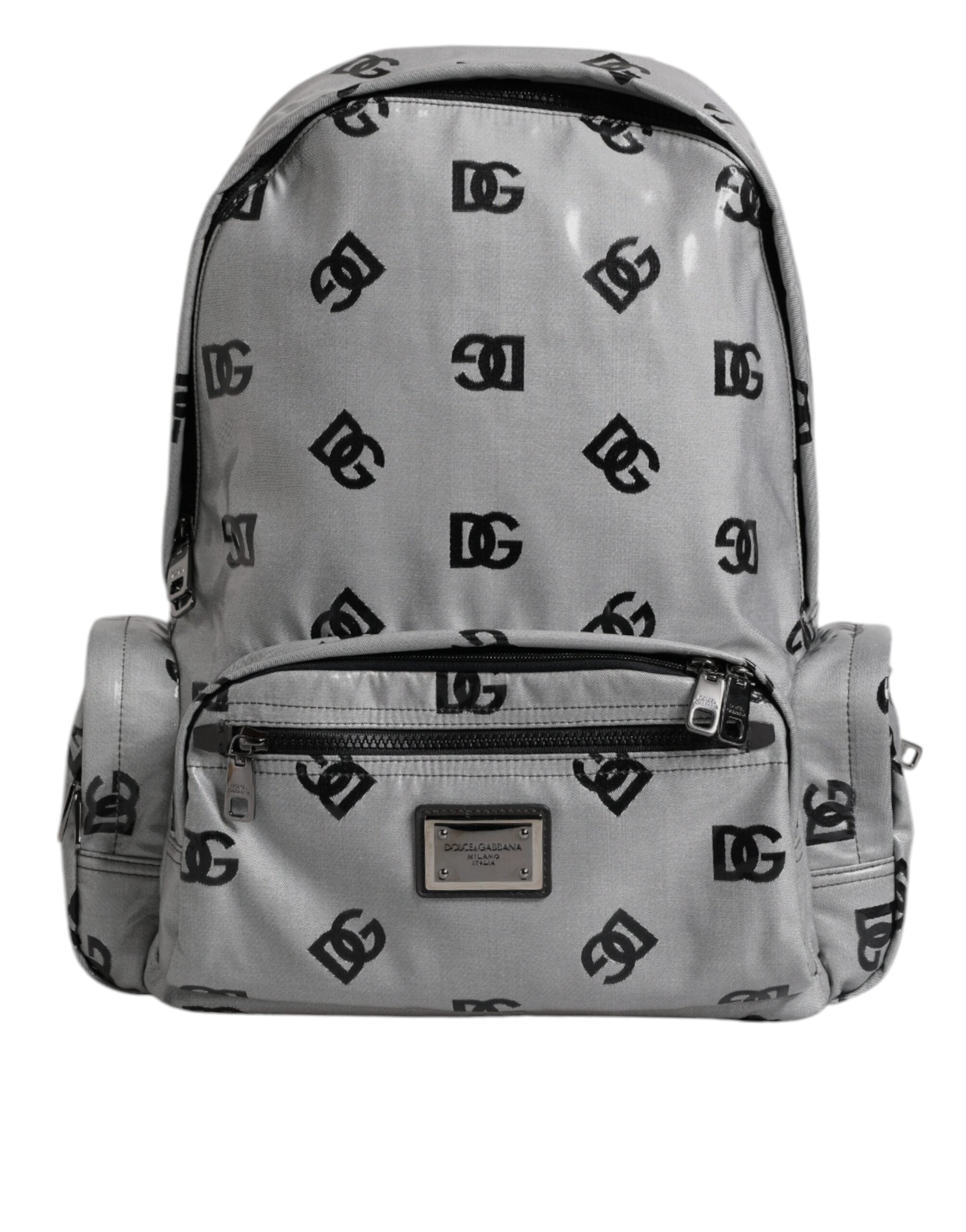 Zaino Dolce & Gabbana in poliestere grigio nero con placca logo DG