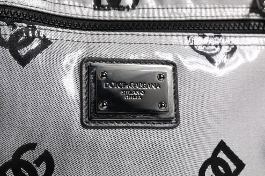 Zaino Dolce & Gabbana in poliestere grigio nero con placca logo DG