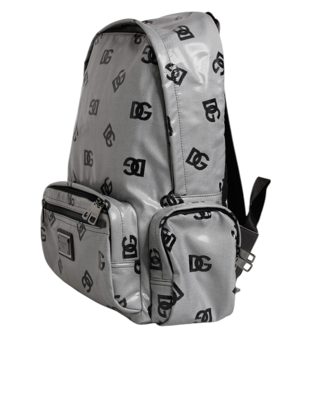 Zaino Dolce & Gabbana in poliestere grigio nero con placca logo DG