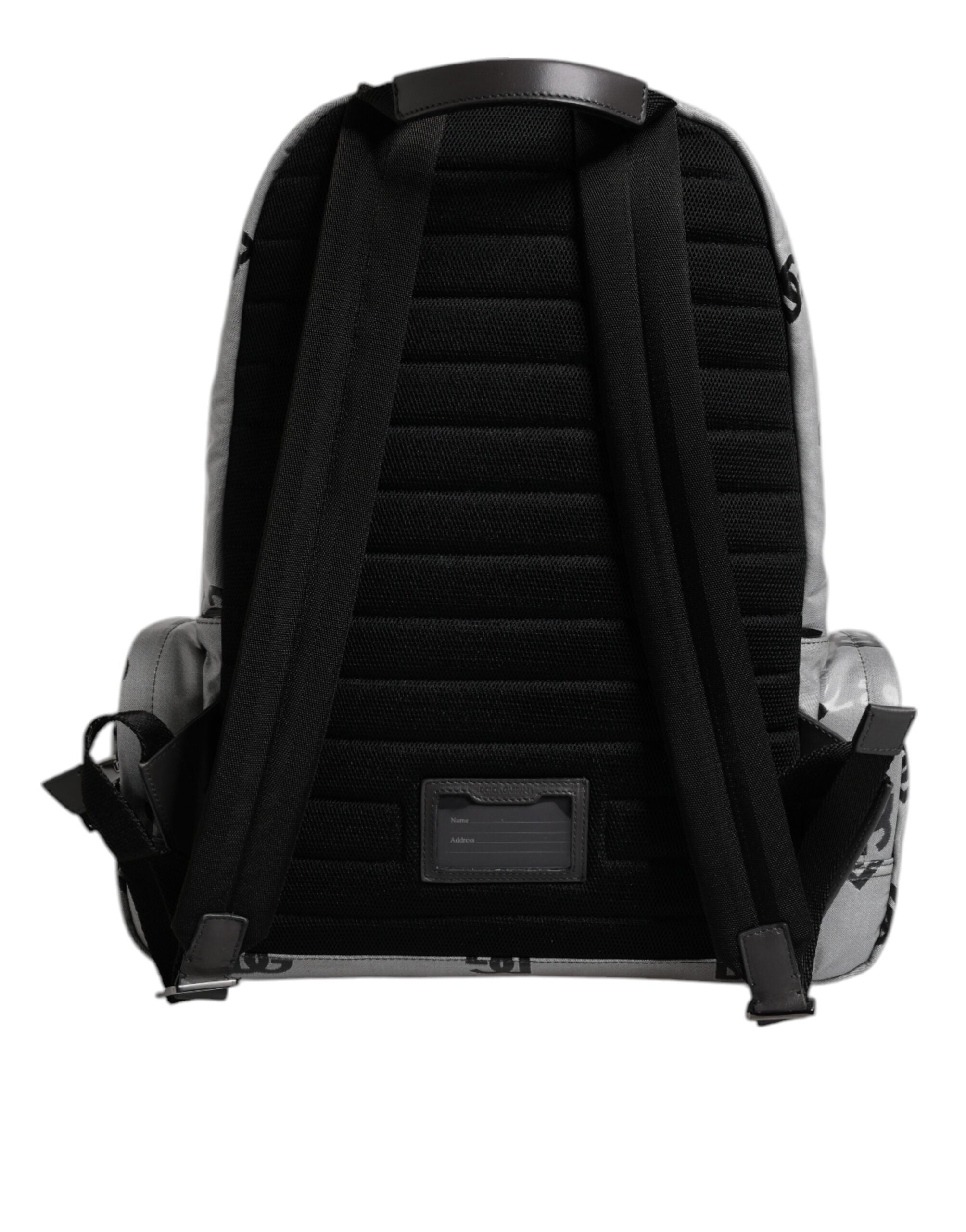 Zaino Dolce & Gabbana in poliestere grigio nero con placca logo DG