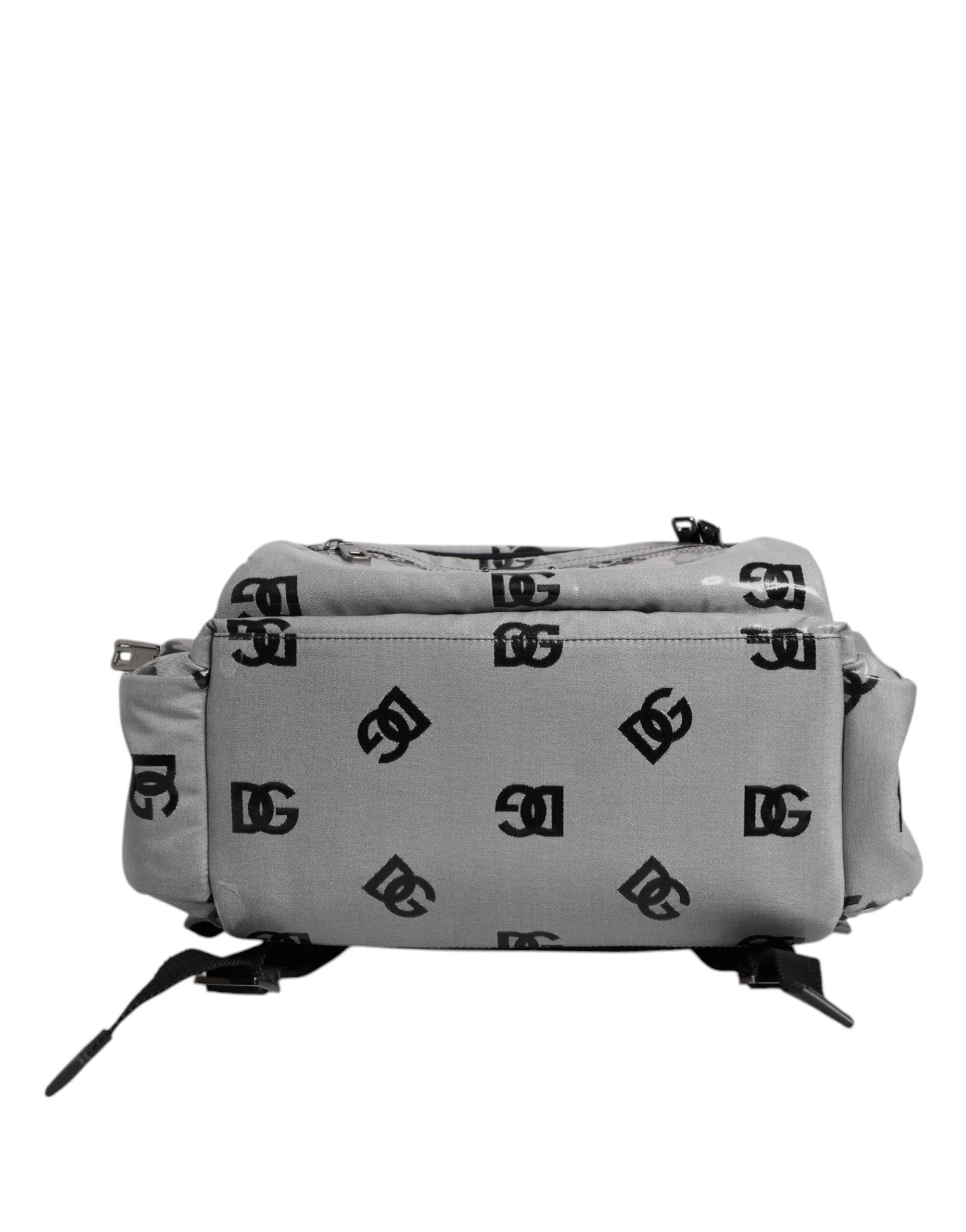 Zaino Dolce & Gabbana in poliestere grigio nero con placca logo DG