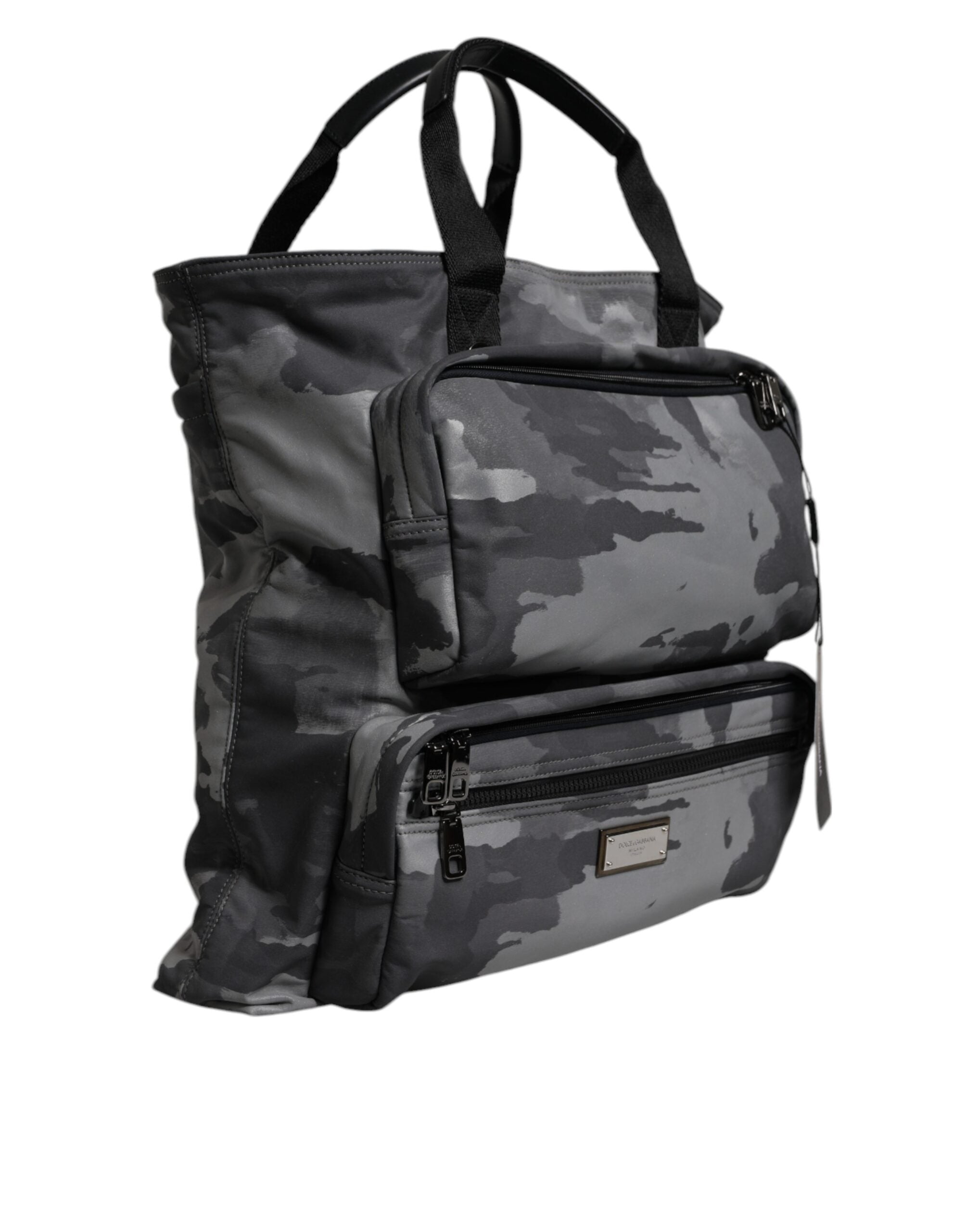 Borsa Dolce & Gabbana con tracolla mimetica nera e placca logo