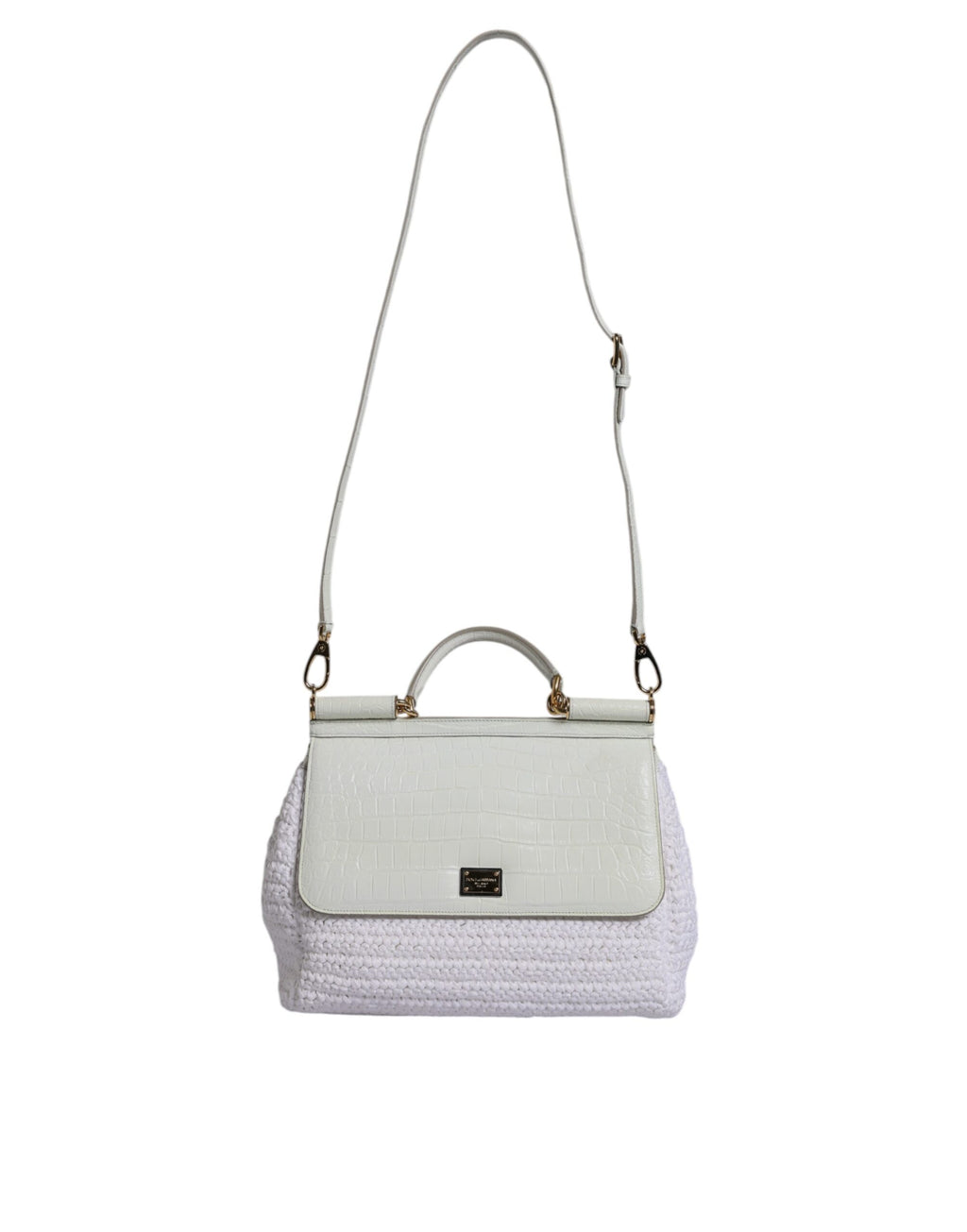 Dolce & Gabbana Borsa a Tracolla con Manico Superiore in Pelle e Rafia Bianca