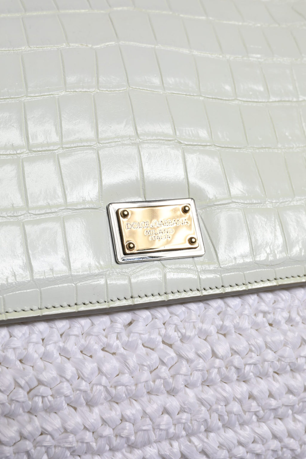 Dolce & Gabbana Borsa a Tracolla con Manico Superiore in Pelle e Rafia Bianca