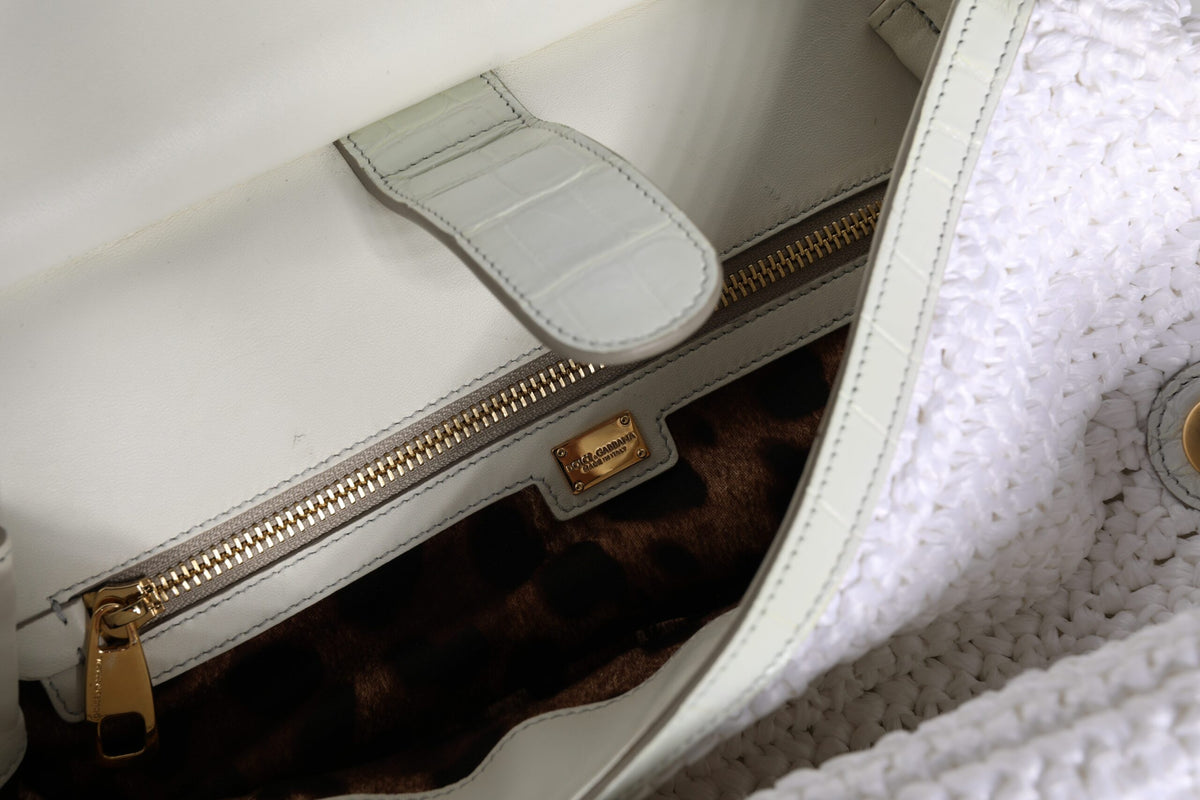 Dolce & Gabbana Borsa a Tracolla con Manico Superiore in Pelle e Rafia Bianca