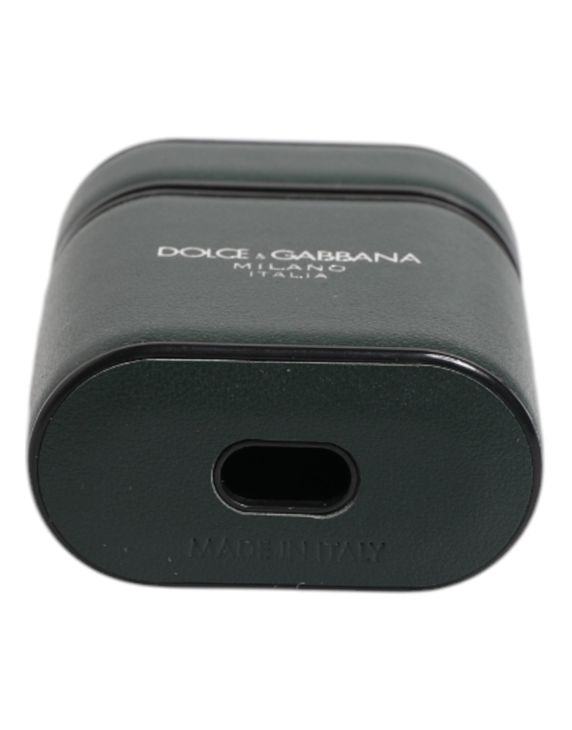 Custodia Airpods Dolce & Gabbana in pelle di vitello verde con stampa logo