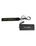 Dolce & Gabbana Portachiavi Uomo in Nylon Nero con Logo e Ottone Argentato