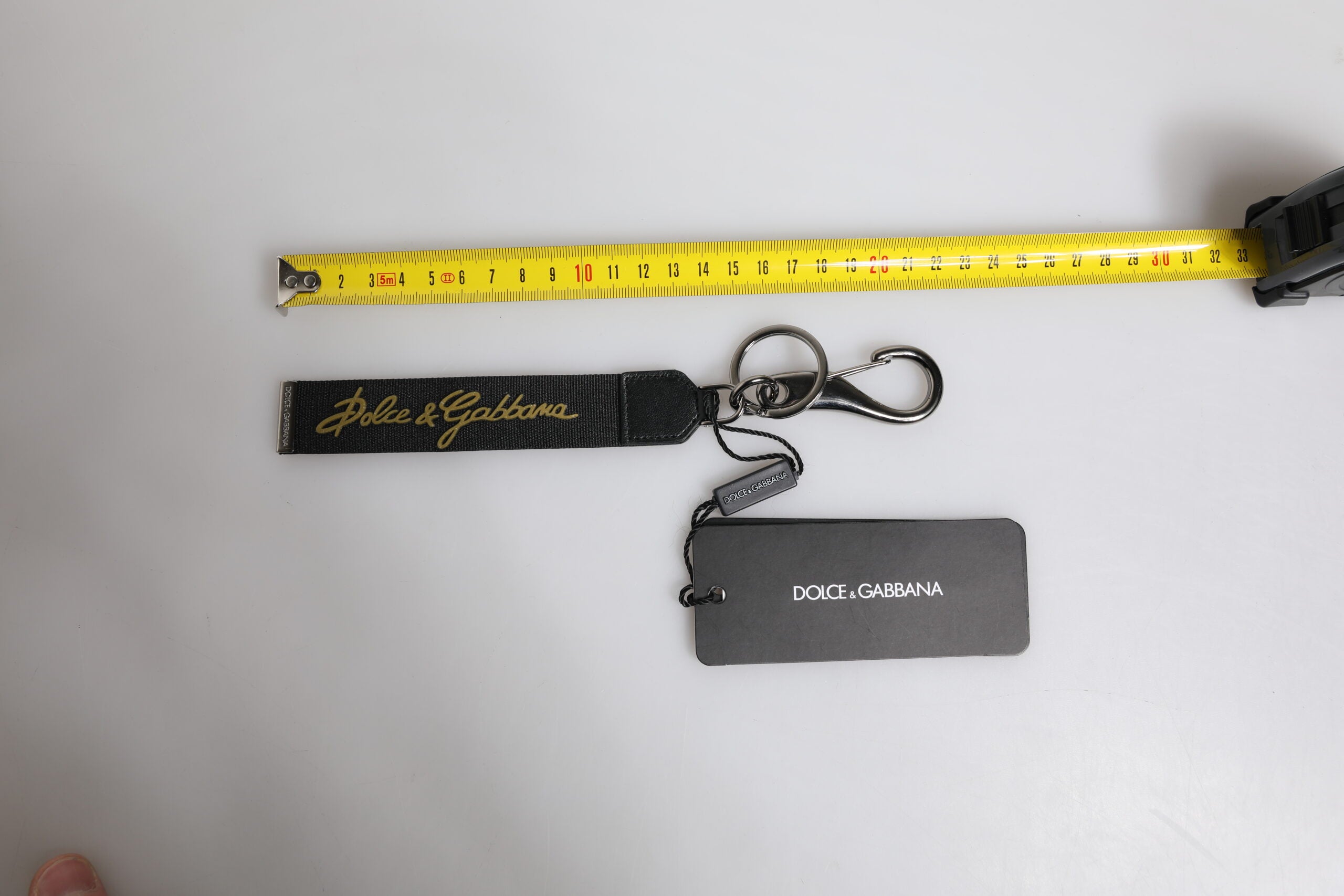 Dolce & Gabbana Portachiavi Uomo in Nylon Nero con Logo e Ottone Argentato