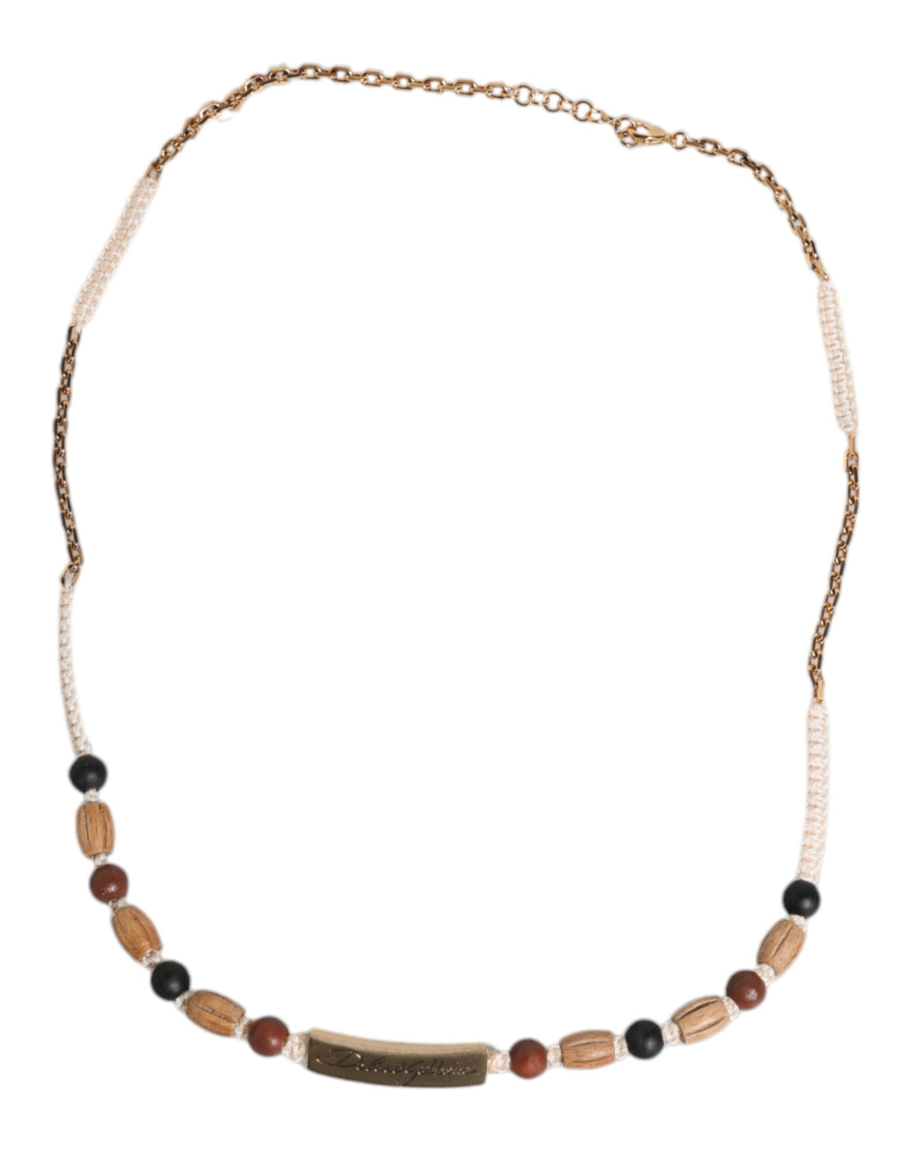 Dolce & Gabbana Collana con Pendente Logo in Perle di Legno Nere e Oro