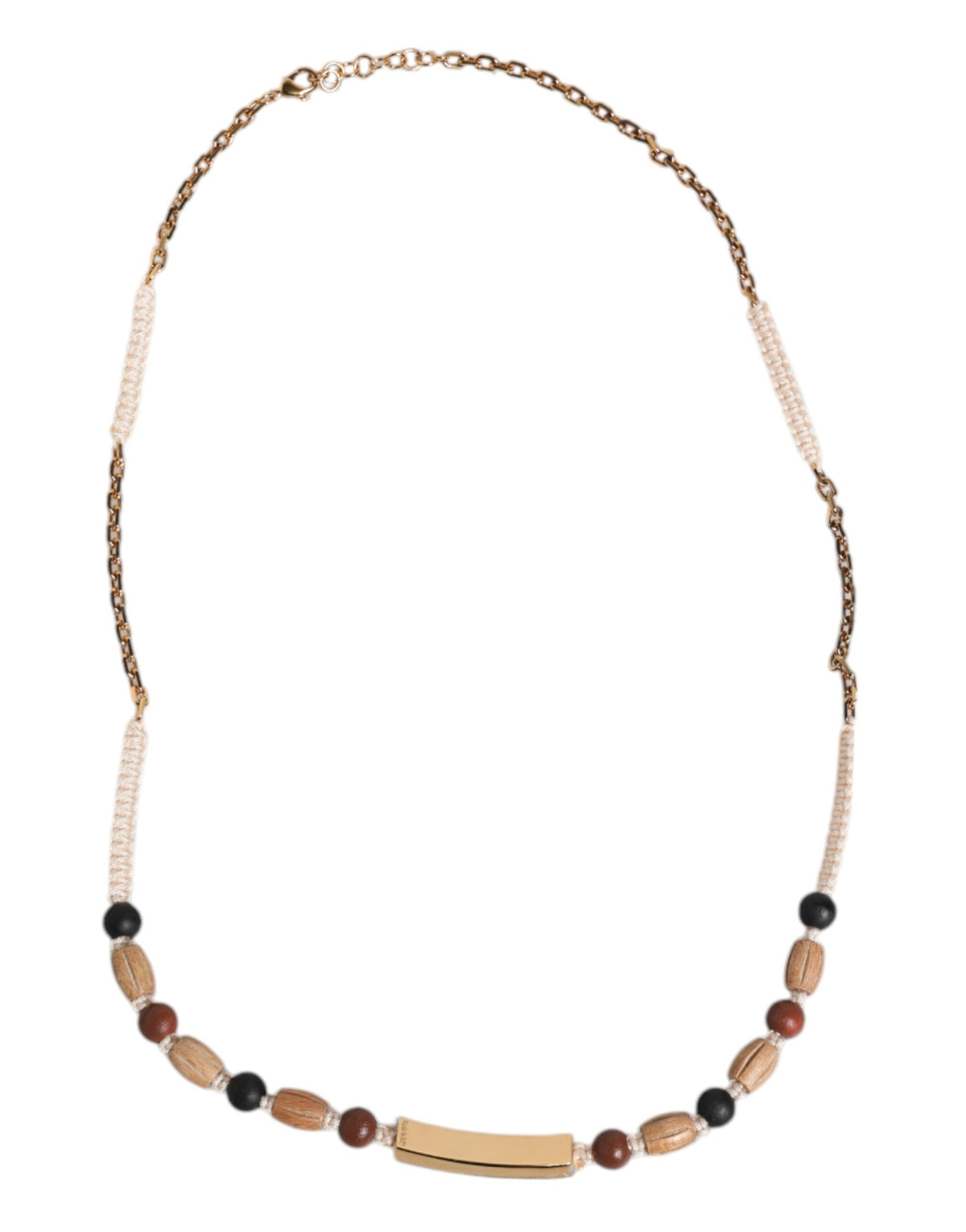 Dolce & Gabbana Collana con Pendente Logo in Perle di Legno Nere e Oro