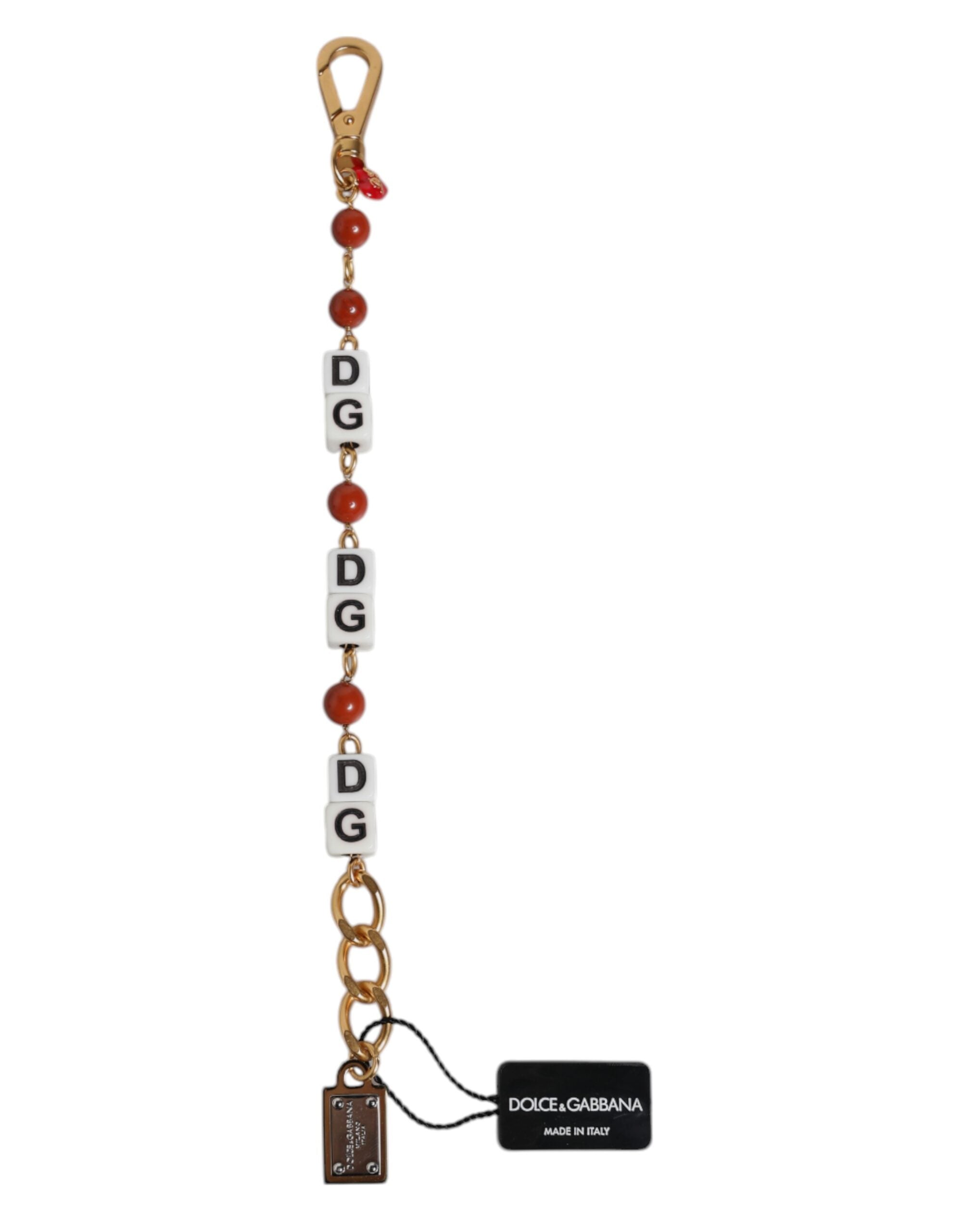 Dolce & Gabbana Bracciale Dadi con Logo DG in Catena di Ottone Dorato Multicolore