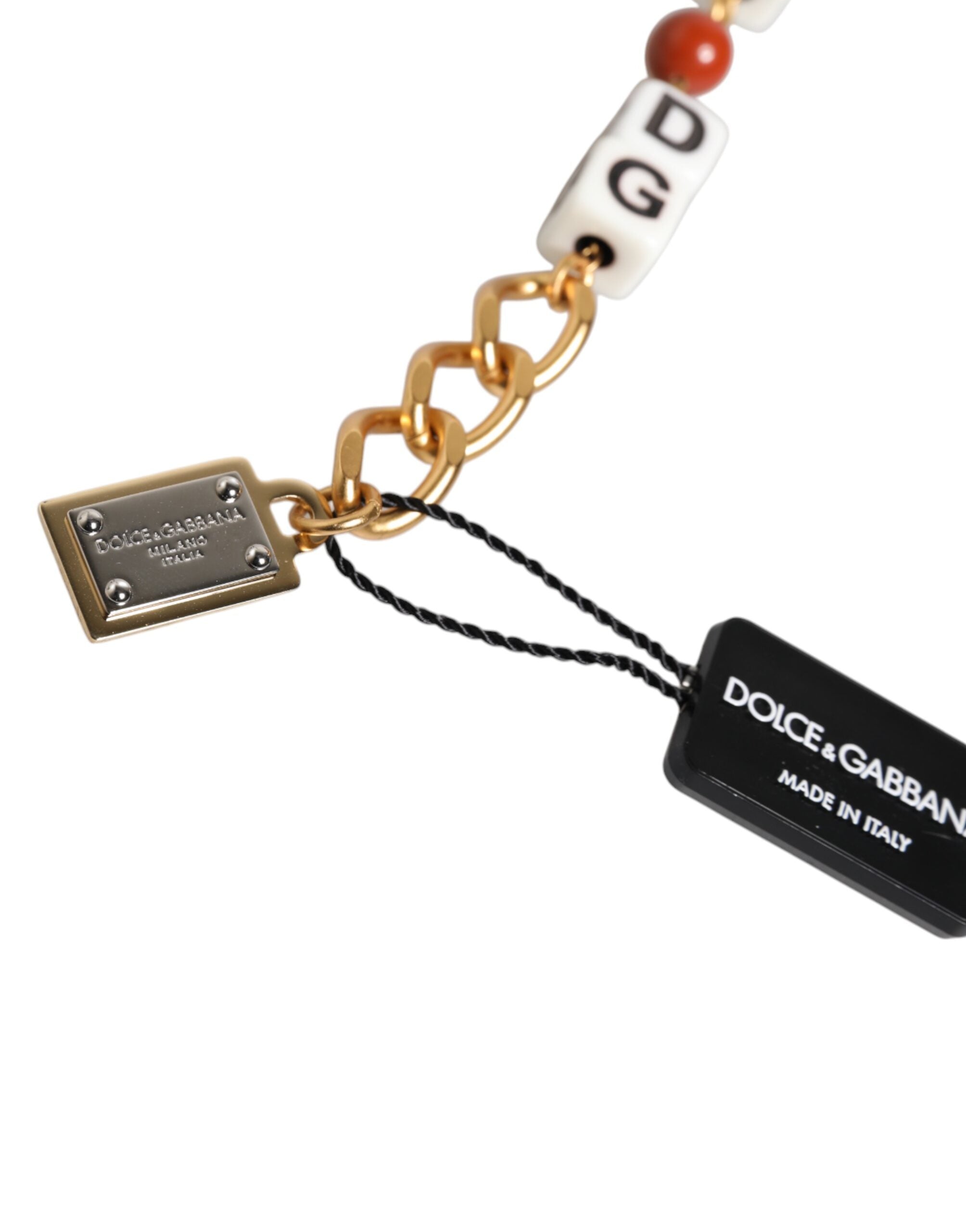 Dolce & Gabbana Bracciale Dadi con Logo DG in Catena di Ottone Dorato Multicolore