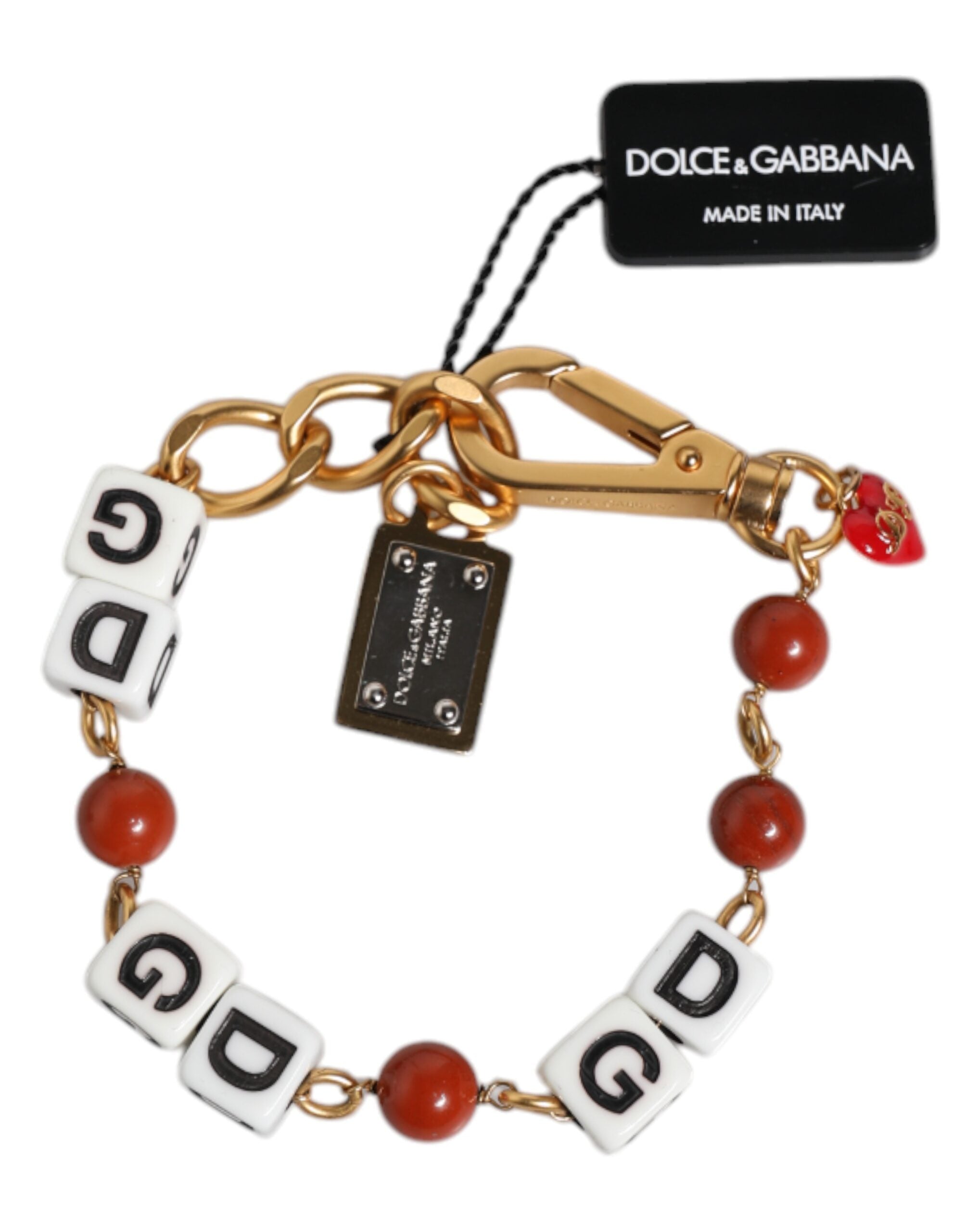 Dolce & Gabbana Bracciale Dadi con Logo DG in Catena di Ottone Dorato Multicolore