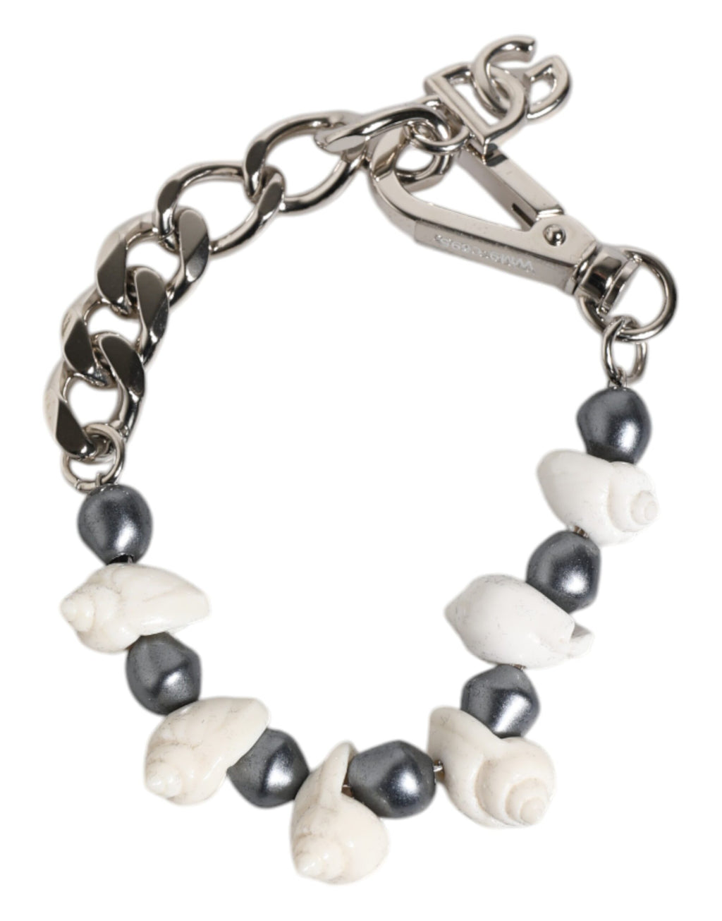 Bracciale Dolce & Gabbana con Pendente a Conchiglia e Logo DG in Ottone Tonalità Argento e Perline