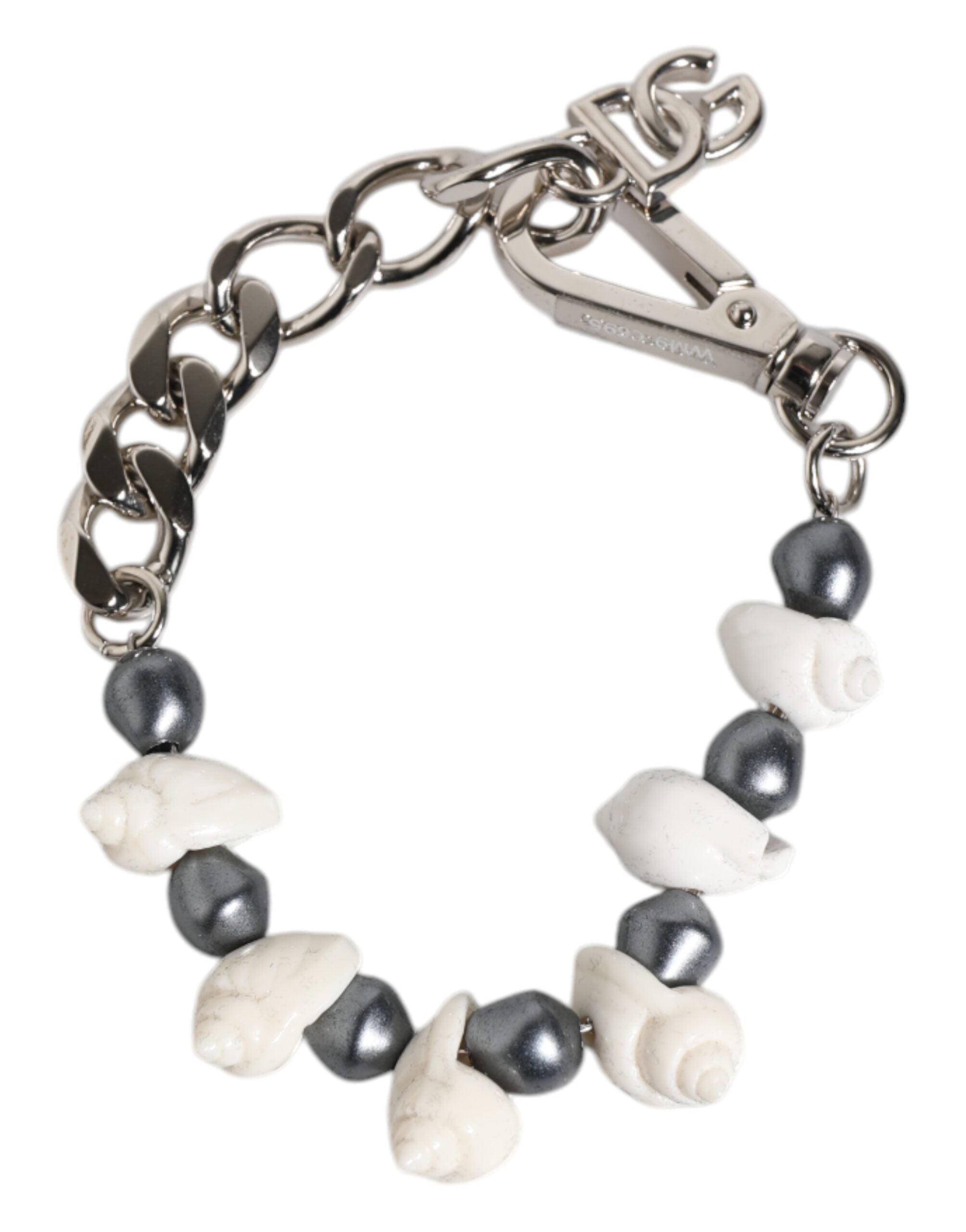 Bracciale Dolce & Gabbana con Pendente a Conchiglia e Logo DG in Ottone Tonalità Argento e Perline