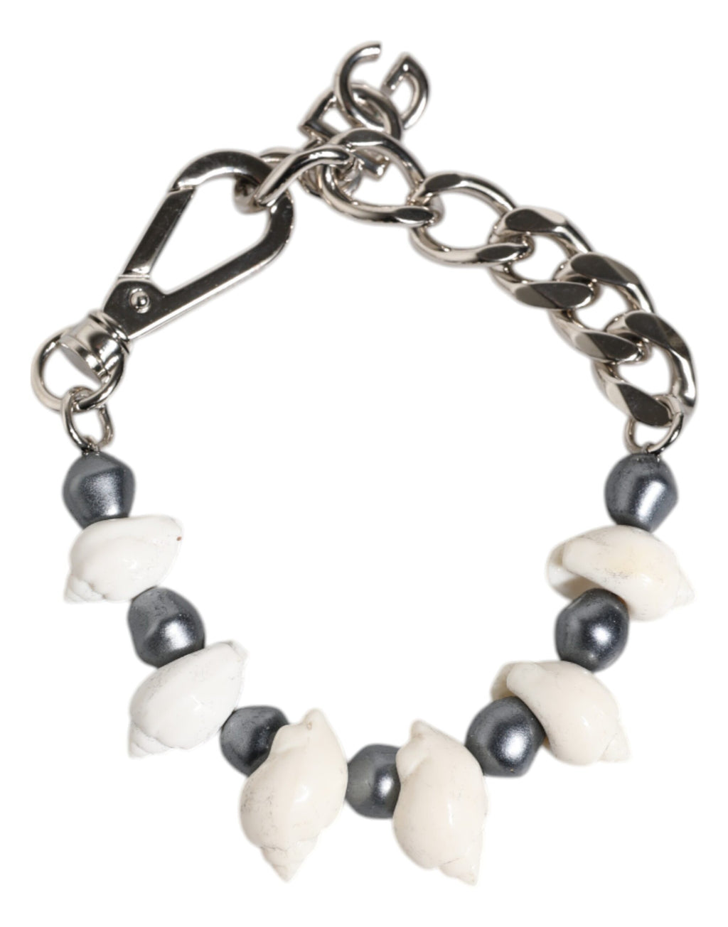 Bracciale Dolce & Gabbana con Pendente a Conchiglia e Logo DG in Ottone Tonalità Argento e Perline