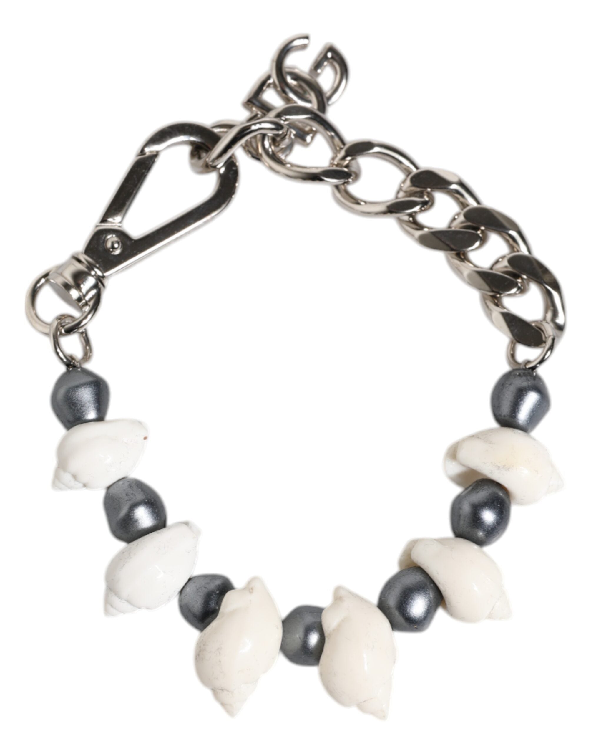 Bracciale Dolce & Gabbana con Pendente a Conchiglia e Logo DG in Ottone Tonalità Argento e Perline