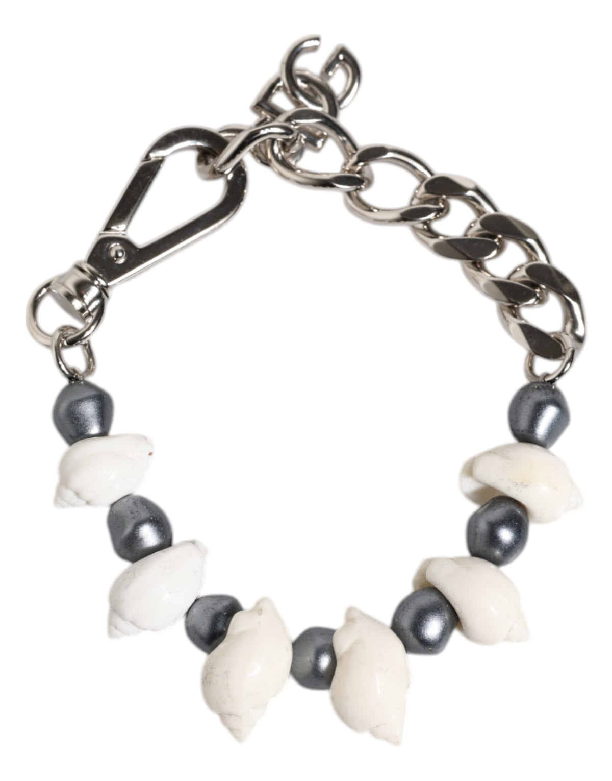 Bracciale Dolce & Gabbana con Pendente a Conchiglia e Logo DG in Ottone Tonalità Argento e Perline