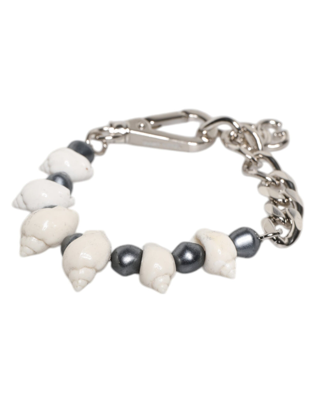 Bracciale Dolce & Gabbana con Pendente a Conchiglia e Logo DG in Ottone Tonalità Argento e Perline