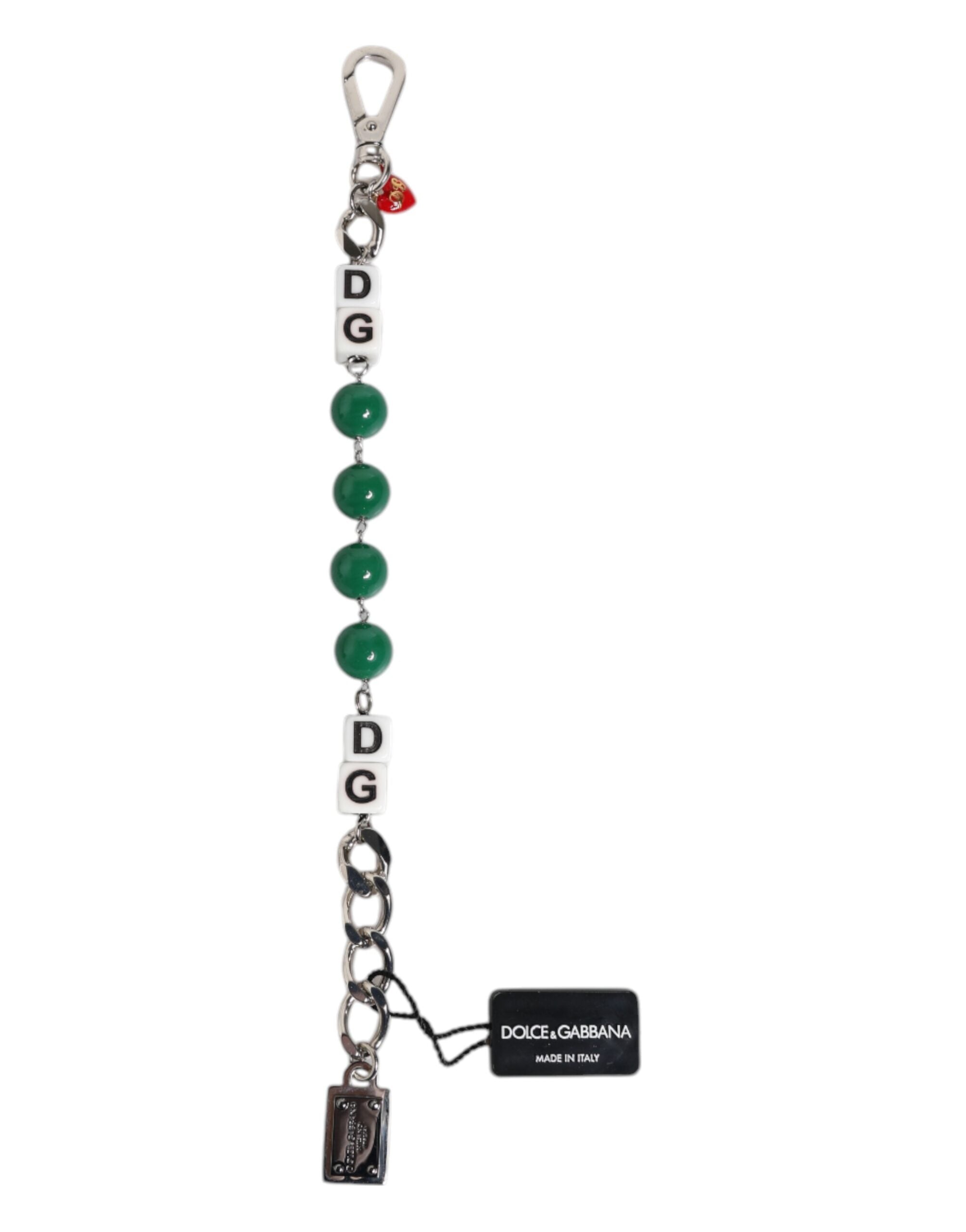 Bracciale con charm Dolce & Gabbana in ottone color argento, perline, dadi e logo