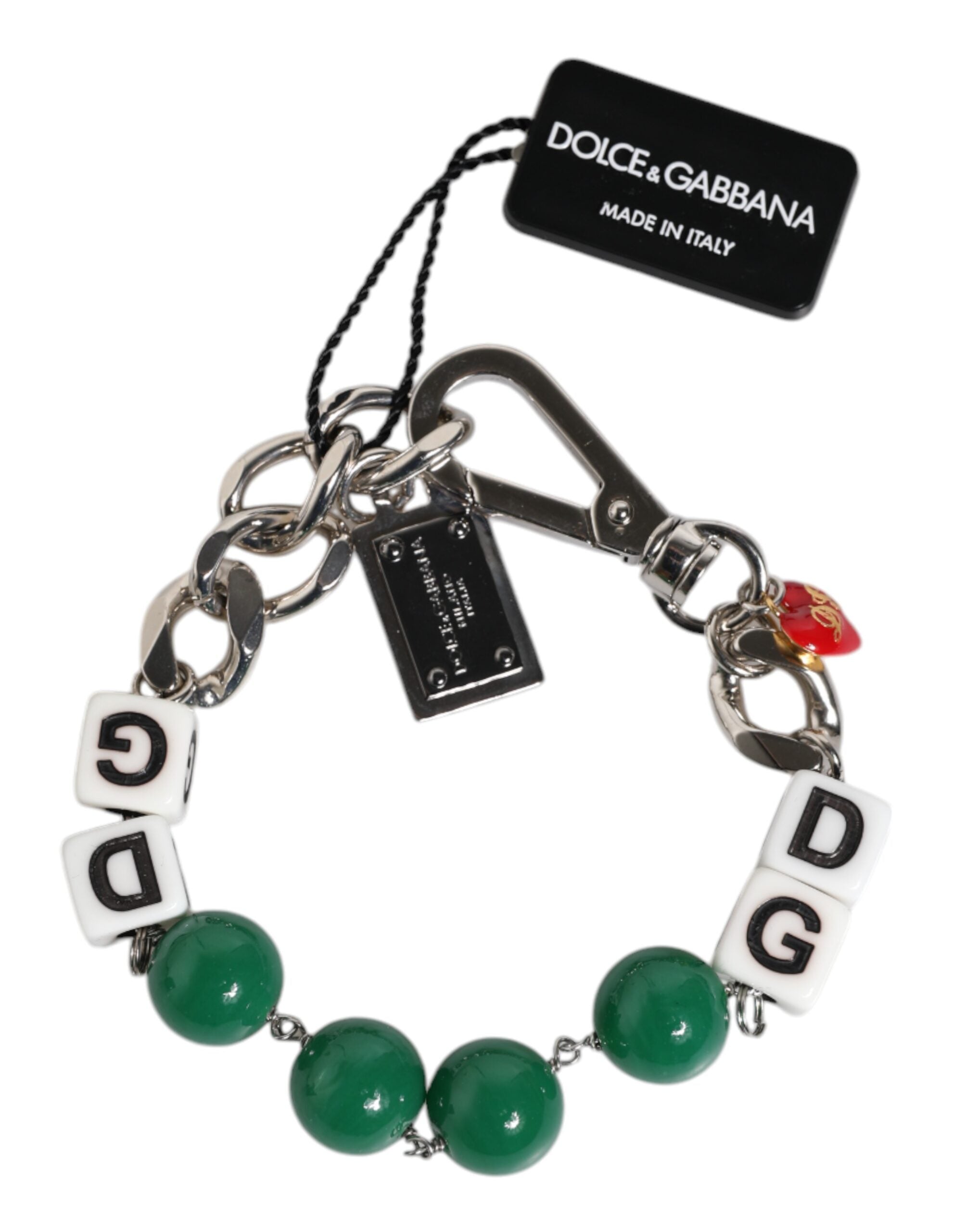 Bracciale con charm Dolce & Gabbana in ottone color argento, perline, dadi e logo