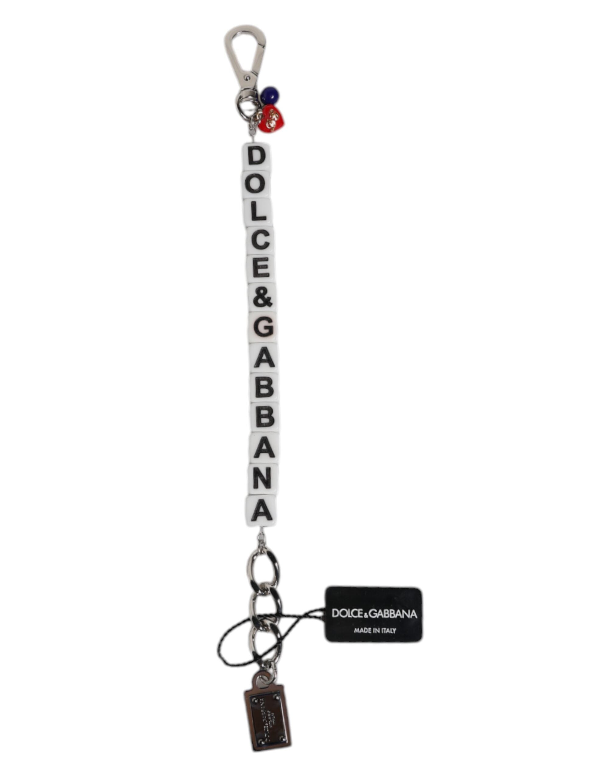 Bracciale Dolce & Gabbana con ciondolo a forma di dado in ottone color argento e logo