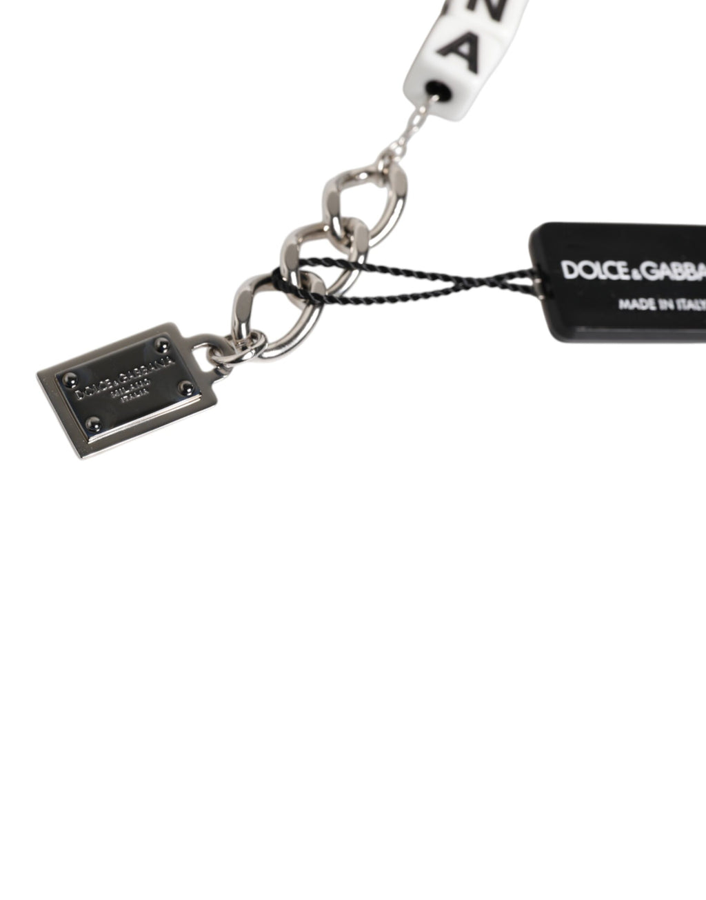 Bracciale Dolce & Gabbana con ciondolo a forma di dado in ottone color argento e logo