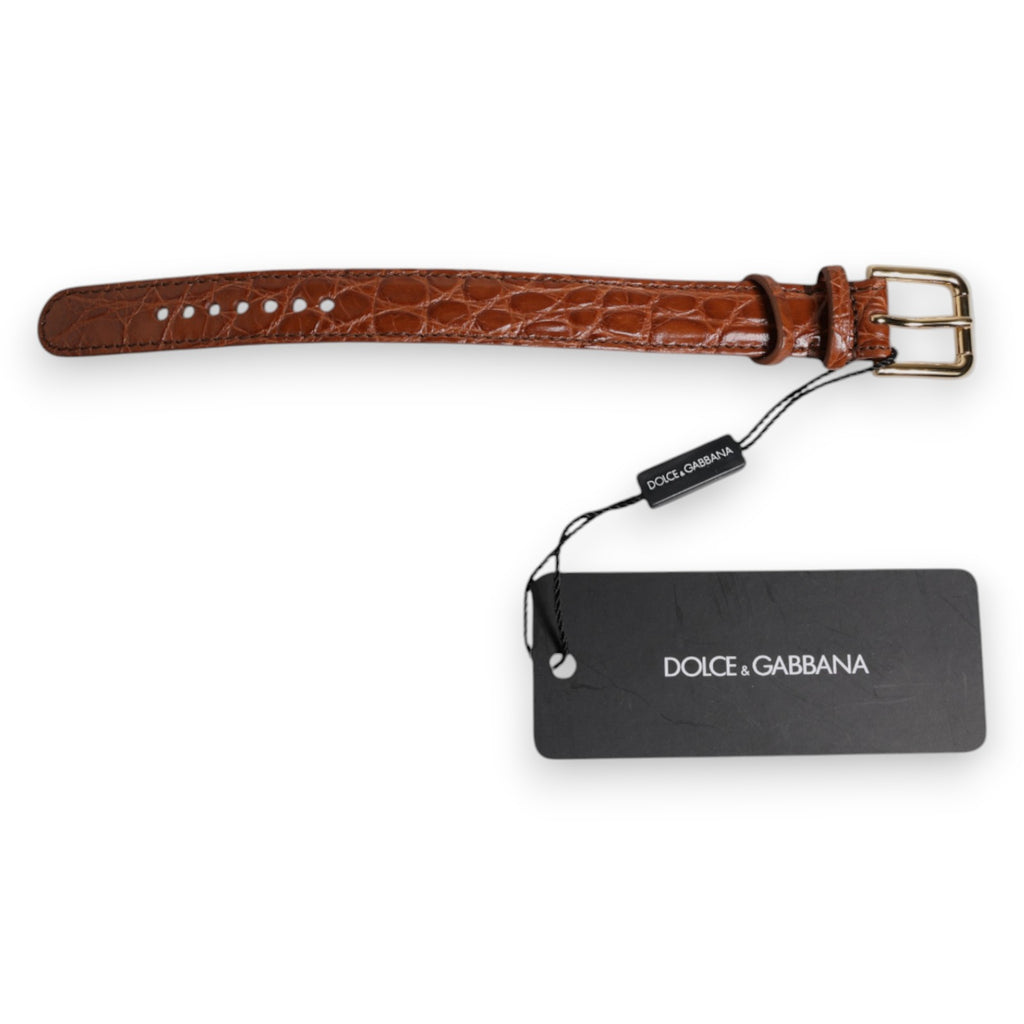 Dolce & Gabbana Bracciale Marrone in Pelle Testurizzata con Fibbia in Metallo Dorato