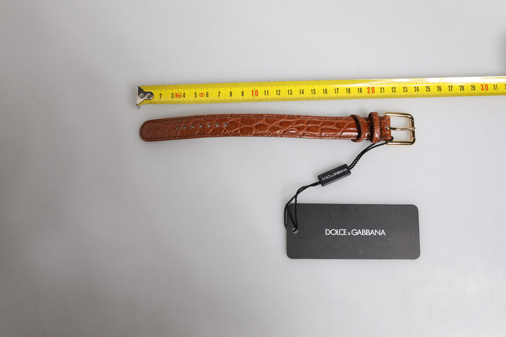 Dolce & Gabbana Bracciale Marrone in Pelle Testurizzata con Fibbia in Metallo Dorato
