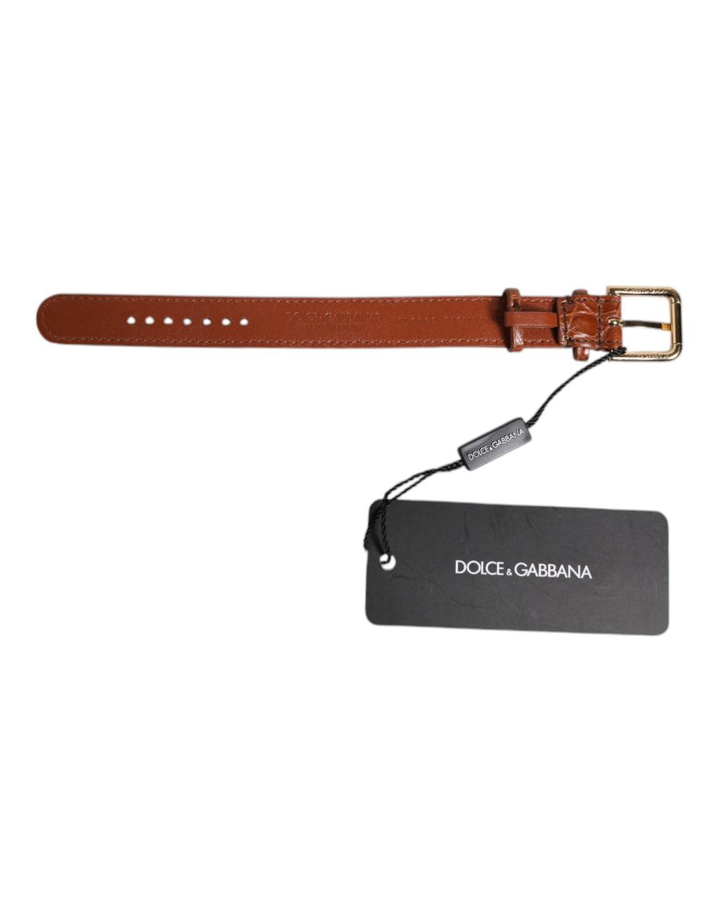 Dolce & Gabbana Bracciale Marrone in Pelle Testurizzata con Fibbia in Metallo Dorato