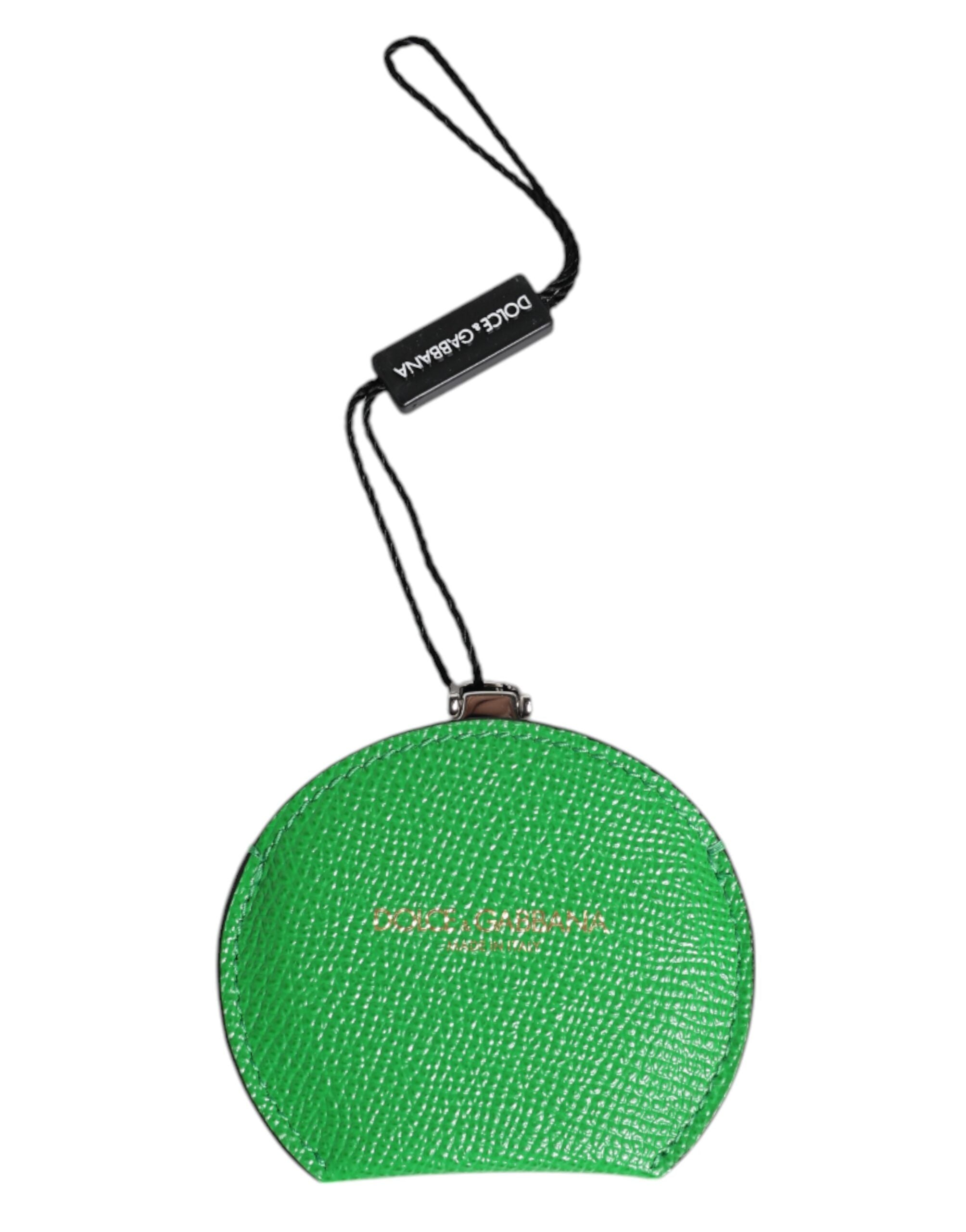 Portaspecchio rotondo Dolce & Gabbana in pelle di vitello verde con logo