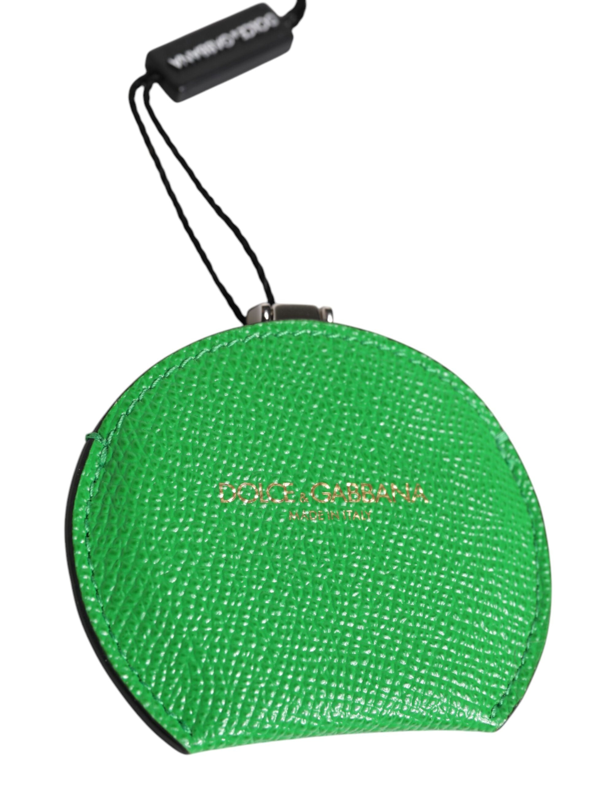 Portaspecchio rotondo Dolce & Gabbana in pelle di vitello verde con logo